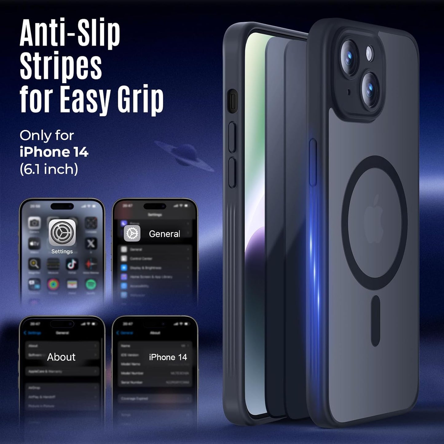 Designed for iPhone 14 Case, Compatible with MagSafe, with Privacy Screen Protectors X2, [Camera Protection] [15FT Military Drop Protection] Shockproof Phone Case, 6.1", Black