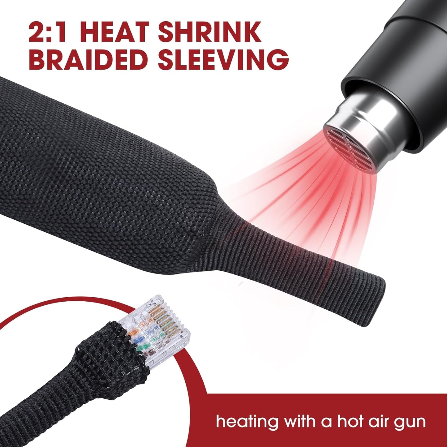 Heat Shrink Wire Loom 2:1 Shrinkable Braided Cable Sleeve 1/4 Inch ID-46ft Abrasion Protection Flexibility Fabric Wiring Harness Cover Sheath