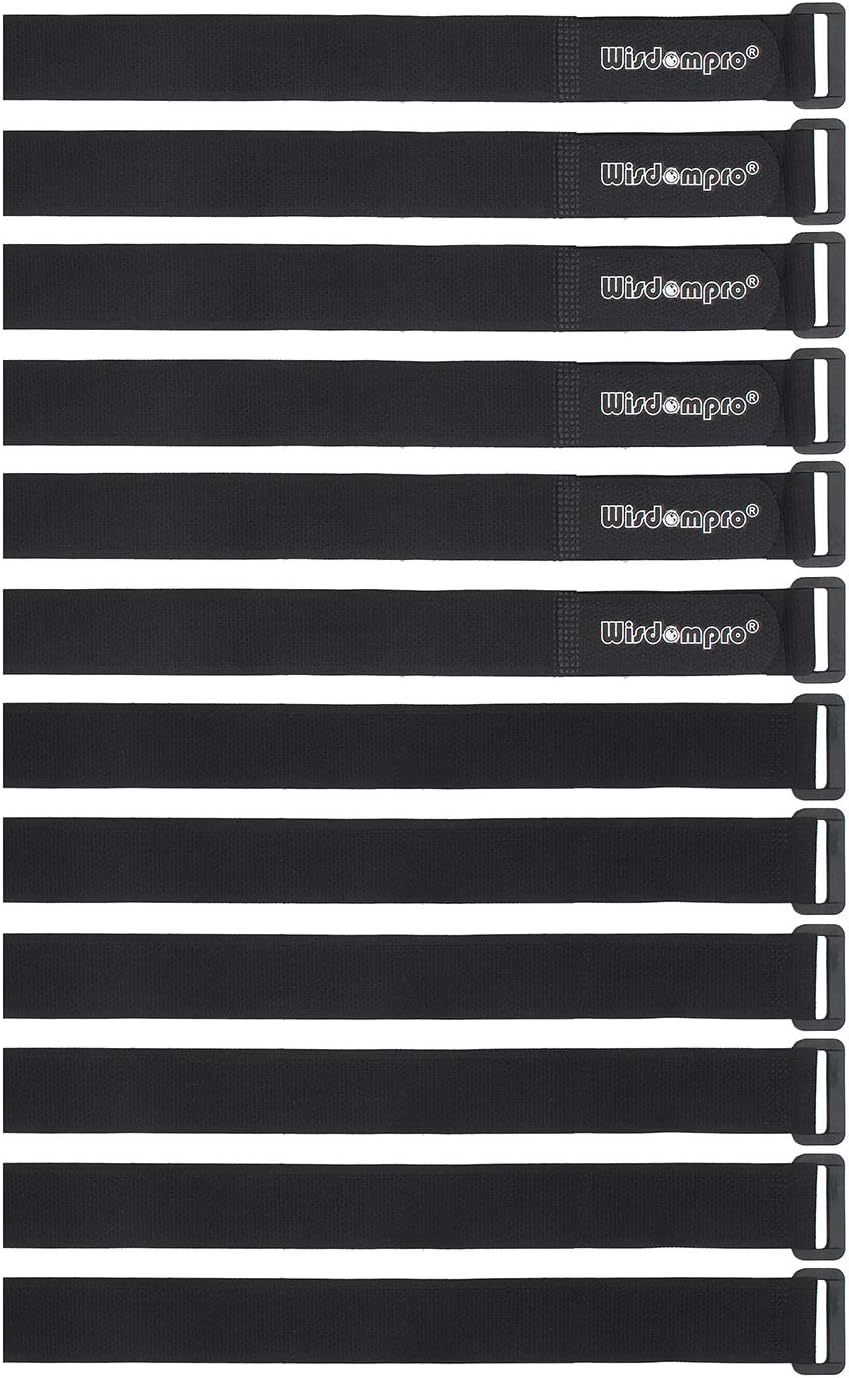 12 Pack 1 x 18 Inches Hook and Loop Reusable Fastening Cable Tie Down Straps by Wisdompro - Reusable, Durable Functional Cinch Strap to Keep Your Home, Office, Workspace from Tangled Messes of Cords