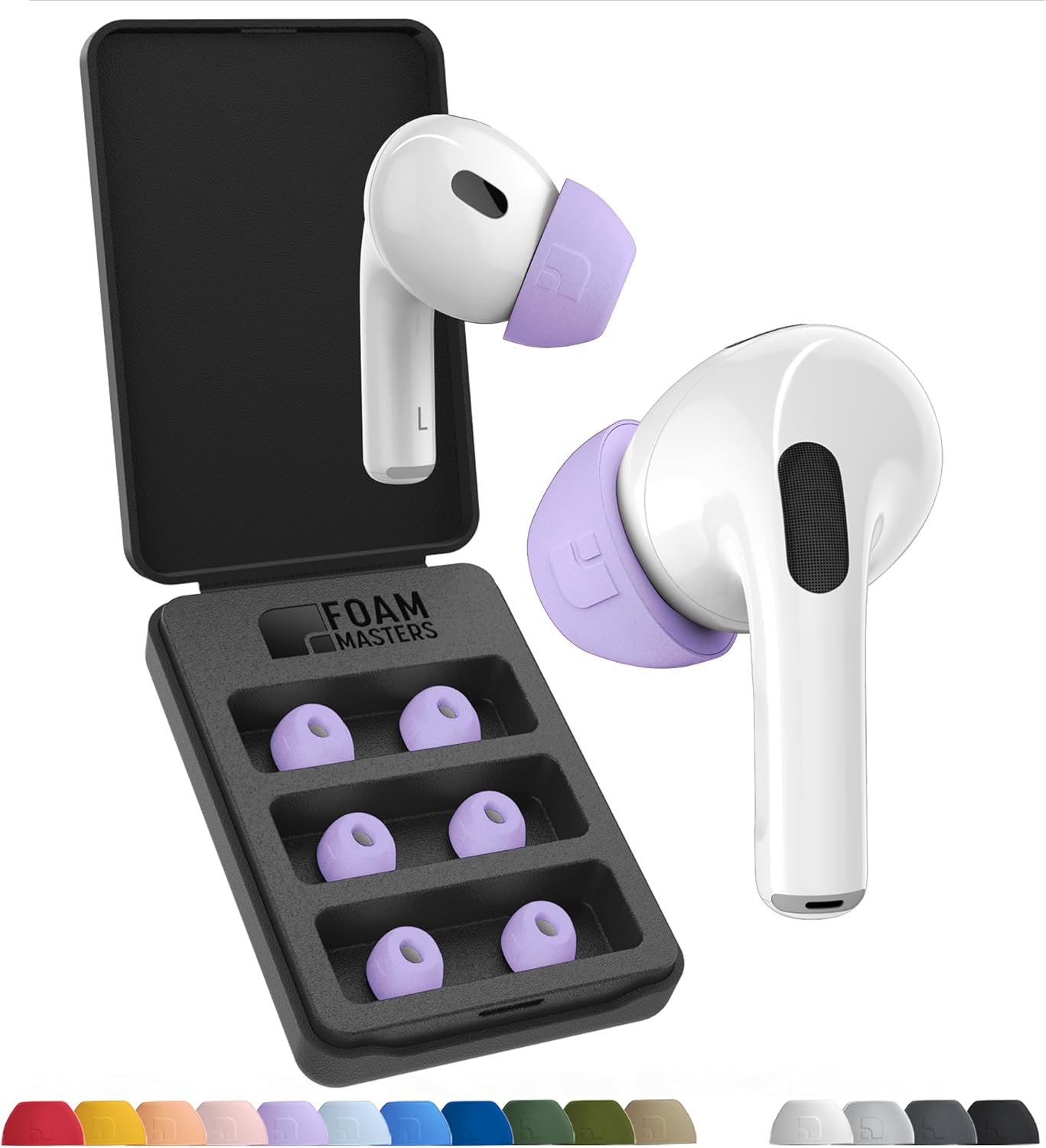 Foam Masters Ultra-Premium Memory Foam Ear Tips for AirPods Pro 1st & 2nd Gen | 3 Pairs | Black Magic Ver 6.0 | Secure | Comfort | Better Noise Cancel | Replacement Buds – Lilac Purple, Medium
