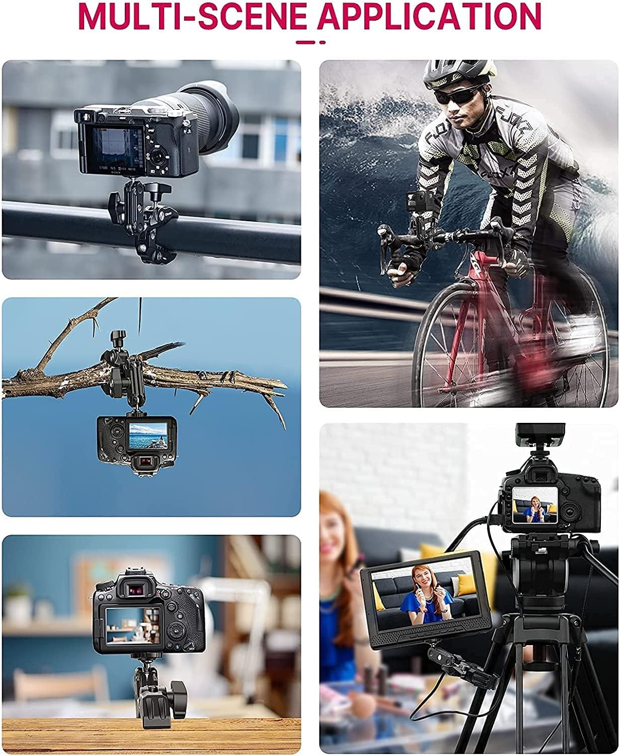 ULANZI Super Clamp Camera Clamp Mount Monitor 360° Ballhead Magic Arm Double Ball Head Adapter with 1/4"-20 & 3/8"-16 Thread ST-07 Phone Tripod Mount