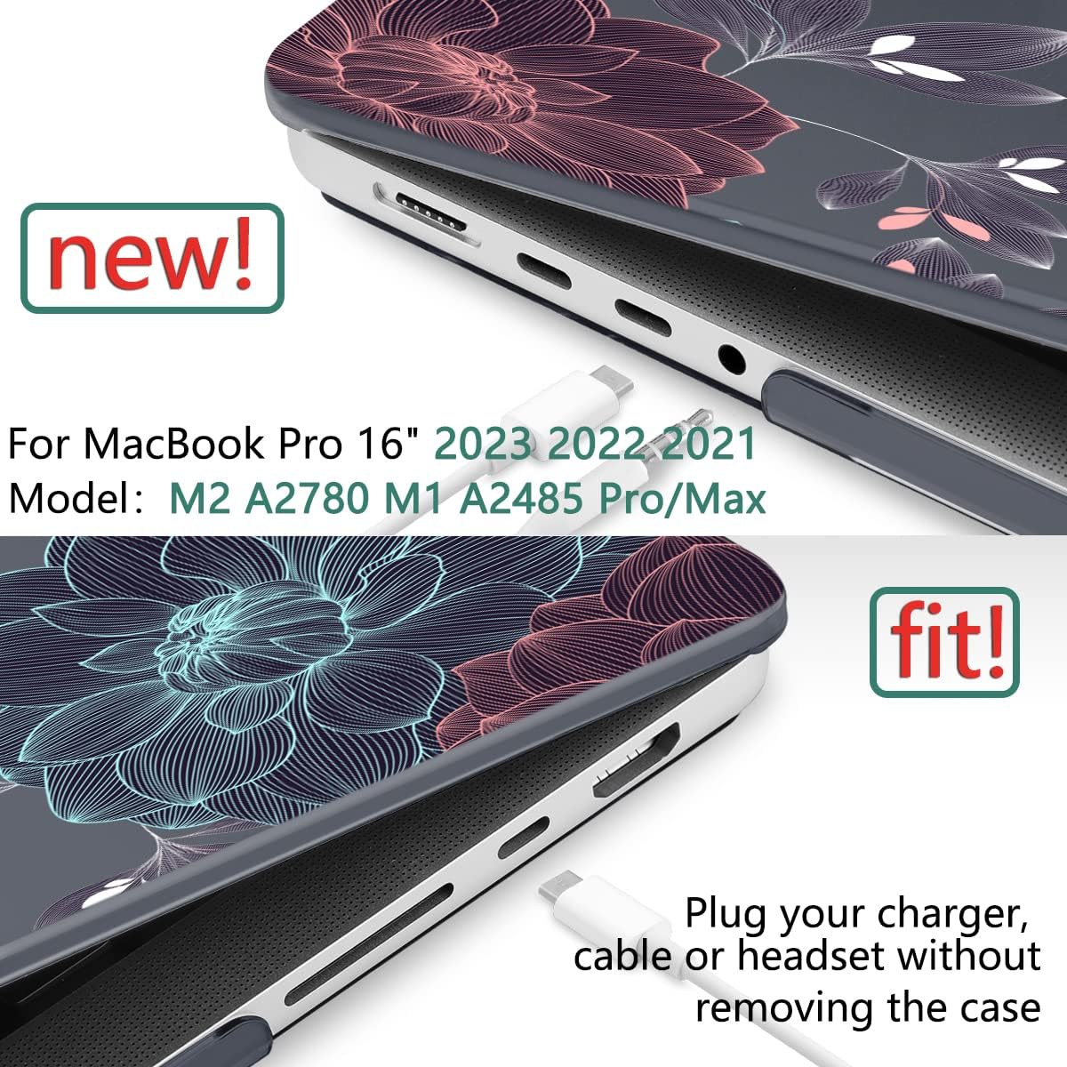 DONGKE for M4 MacBook Pro 16 Inch Case 2024 2023 2021 A3403 A3186 M3 A2991 M2 A2780 M1 A2485 Pro/Max Chip, Plastic Hard Shell Case & Keyboard Cover for Mac Pro 16 with Touch ID, Dahlia Flowers