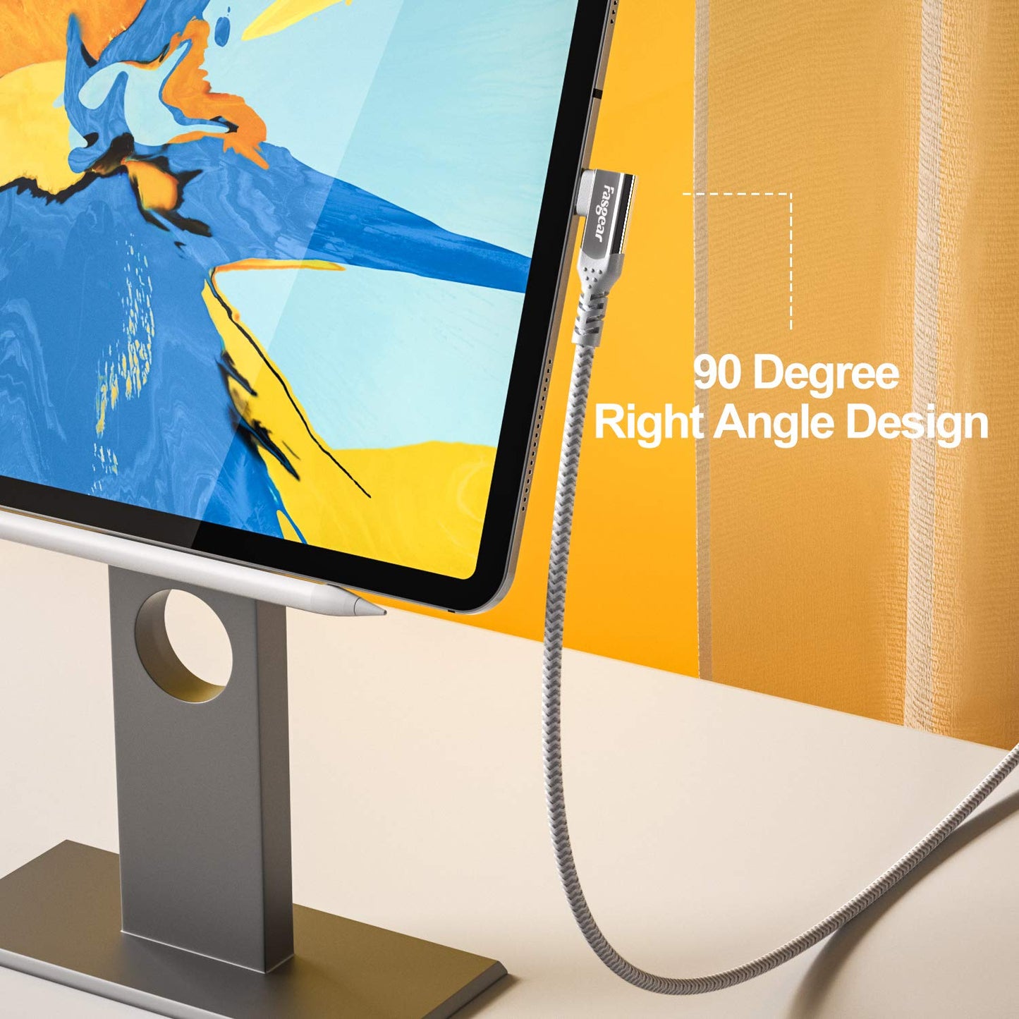 Fasgear 100W USB C to Type C 90 Degree Cable 6ft, USB 3.1 Gen 2 10Gbps Data Sync 5A Power Delivery with E-Marker Compatible for MacBook,Link,VR Headset,PD Docking Station,SSD,4K Displays,Grey