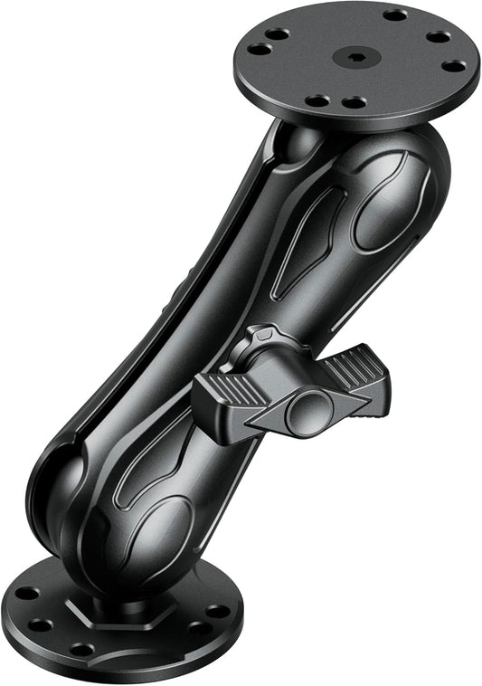 Aluminum Alloy Fish Finder Mount with 1.5" Ball AMPS Hole Round Plates, 5.7" Medium Arm Marine Electronic Mount Tablet Holder for Garmin, Lowrance, Humminbird, Raymarine and More