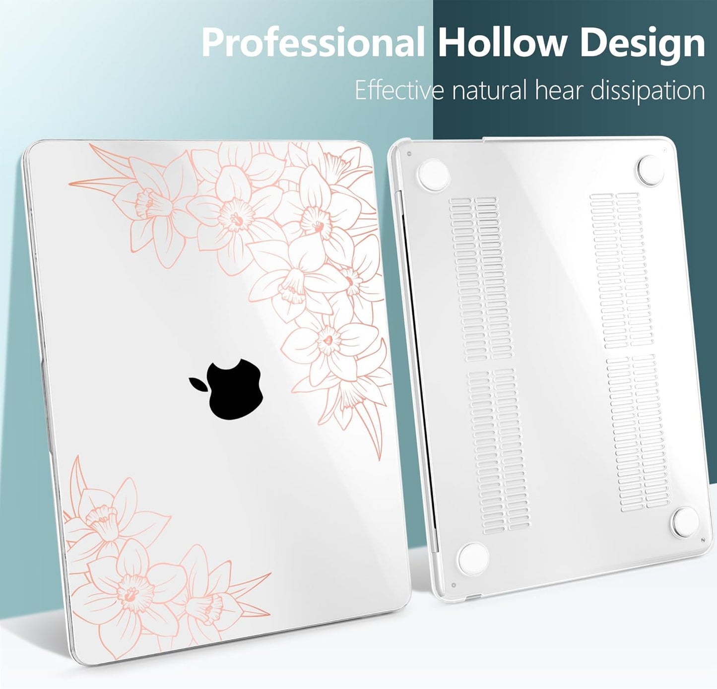 TWOLSKOO Compatible with M4 MacBook Air 13.6 inch Case 2025-2022 Release M4 A3240 M3 A3113 M2 A2681, Plastic Hard Shell & Keyboard Cover & Type C Adapter & Screen Protector, Pink Floral Frame