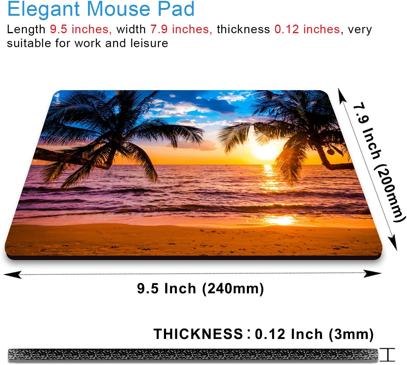 IMAYONDIA Sunshine Beach Coast Sea Palm Trees Mouse Pad,Hawaiian Coconut Trees Mousepad, Pacific Sunrise Sunset Mouse Mat, Square Mouse Pad for Office Laptop Computer PC Men Women, 9.5 x 7.9 Inch