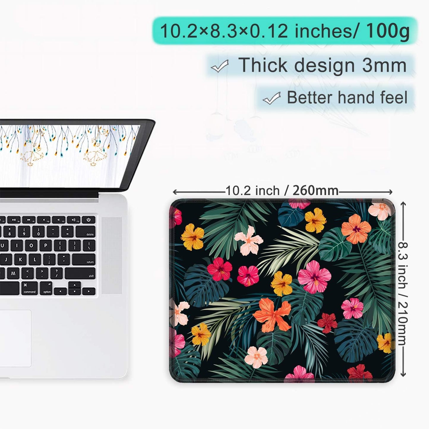 ITNRSIIET Mouse Pad with Stitched Edge Premium Textured Smooth Precise Operation Waterproof Washable Non-Slip Rubber Base Desktop Protection Mat, 10.2×8.3×0.12 inches, Beautiful Floral