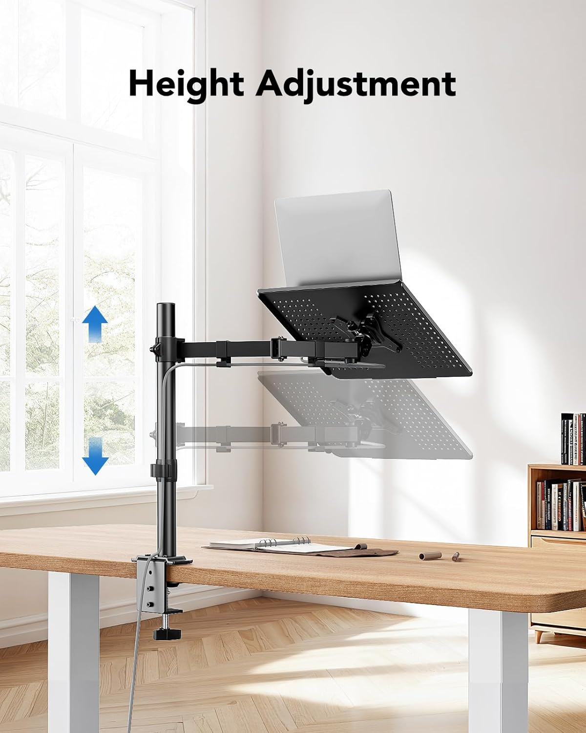 HUANUO Laptop Desk Mount - 17' to 32' Monitor Arm, Ventilated Tray, Fully Adjustable with Tilt, Swivel & Rotation, Holds up to 22 lbs