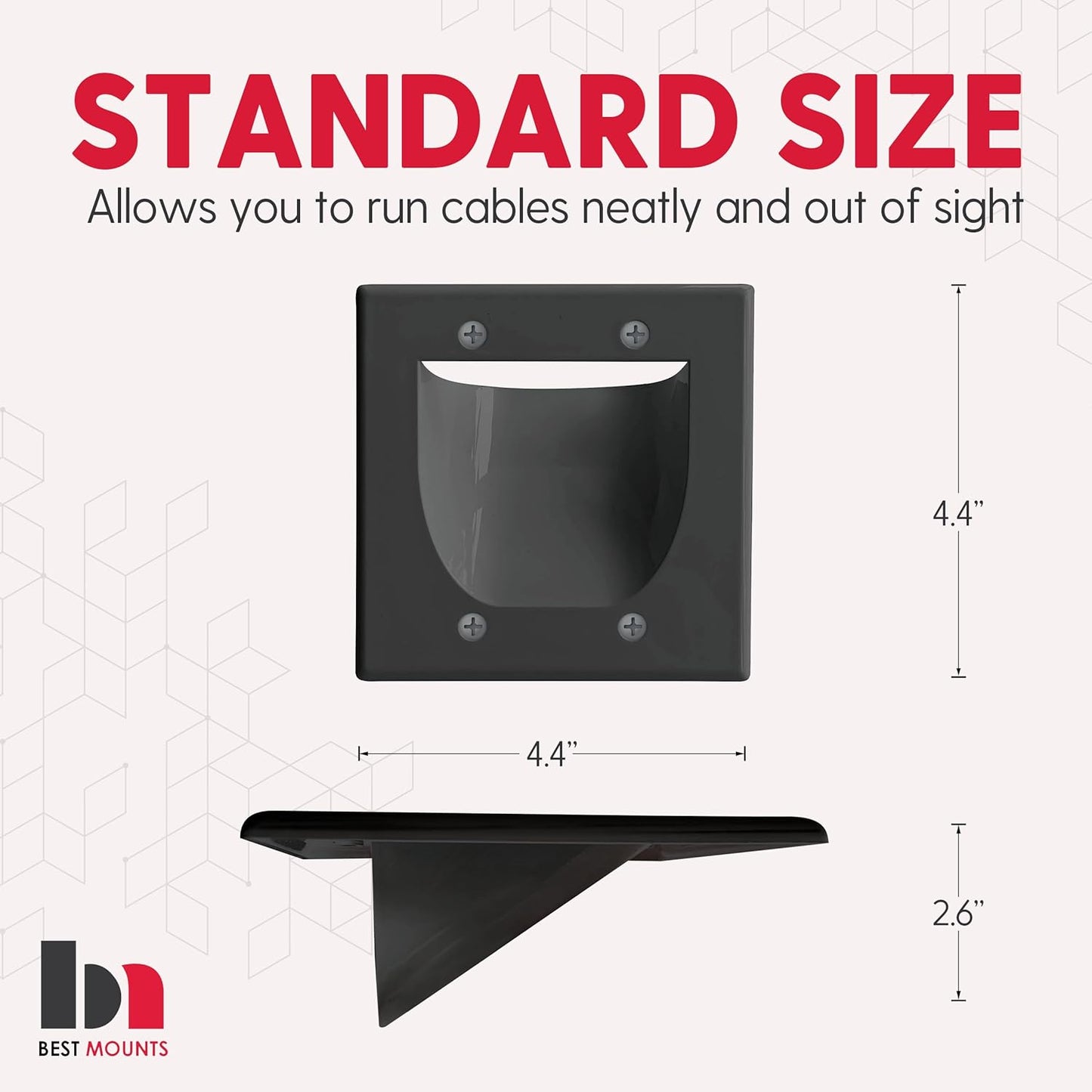 BestMounts - 2 Pack In Wall Cable Management Kit - Recessed Wall Plate Cable Black Pass Through Pair with Dual Gang Low Voltage Mounting Bracket - TV Cord Hider for Wall Mounted TV ETL Listed