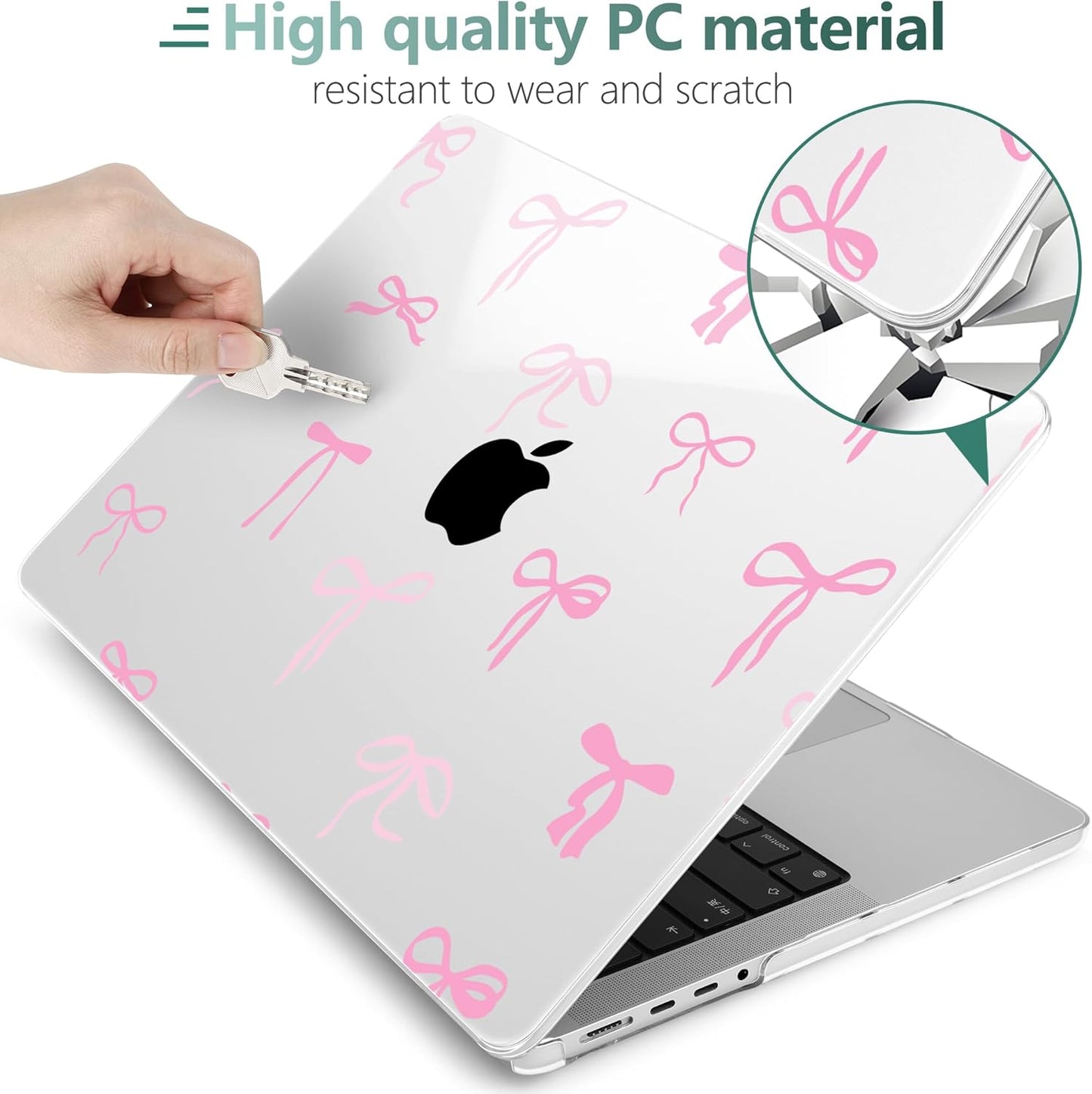 DONGKE for M4 MacBook Pro 16 Inch Case 2024 2023 2021 A3403 A3186 M3 A2991 M2 A2780 M1 A2485 Pro/Max Chip, Plastic Hard Shell Case & Keyboard Cover for Mac Pro 16 with Touch ID, Pink Bows