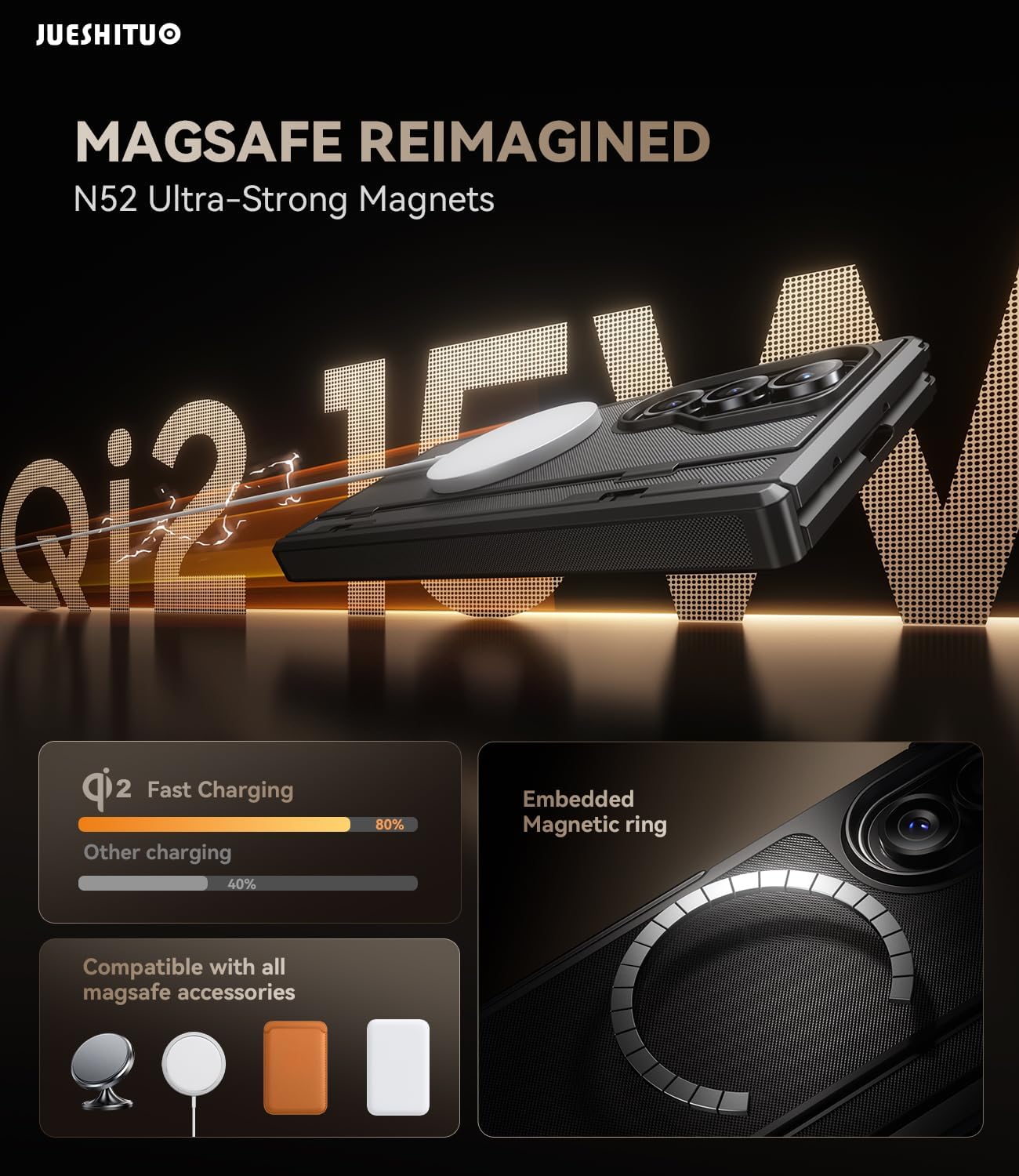 JUESHITUO for Samsung Galaxy Z Fold 7 Case with Privacy Screen Protector, Hidden Kickstand & MagSafe, Military Shockproof Cover for Galaxy Z Fold 7, Hinge Protection, Black