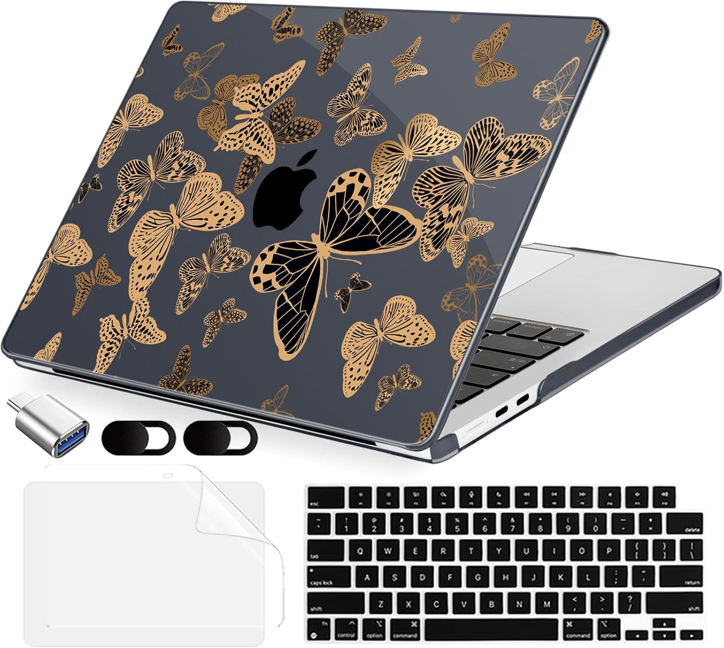 Compatible with MacBook Air 15 inch Case, M4 A3241/M3 A3114/M2 A2941 (Released 2025 to 2023), Hard Shell, Keyboard Cover, Screen Protector, Webcam Cover & Type-C Adapter, Butterfly