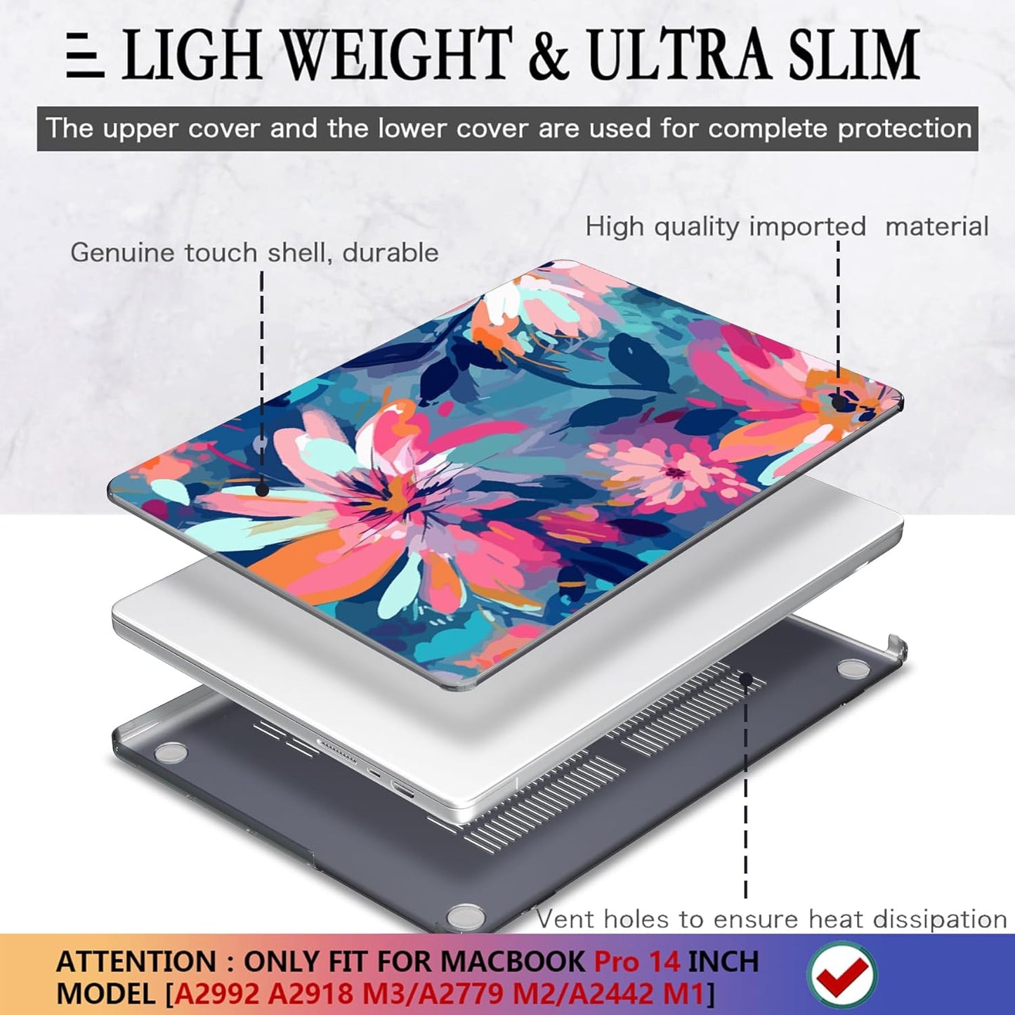 CISSOOK Compatible with MacBook Pro 14 inch Case 2024, 2023 2022 2021 Release M4 A3112 A3185 A3401 M3 A2992 A2918 M2 A2779 M1 A2442 Pro/Max Chip, Plastic Hard Case &Keyboard Cover, Muti-color Painting