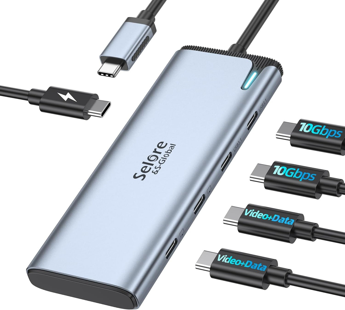 Selore&S-Global USB C Splitter with 4K/60Hz Video Output,USB C Hub Dual Monitor with DP Alt Mode,10Gbps Data Transfer,100W PD,Docking Station Dual Monitor for Windows Laptop,Portable Monitors