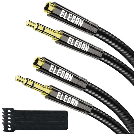 Elecan Headphone Extension Cable 7 Ft/2 Pack, 1/8 Inch 3.5 MM AUX Cord Wire Male to Female, Hi-Fi Sound Thin&Slim Braided TRS Stereo Audio Beats Cable Extender for Car,Home Stereos, Speaker,Phones