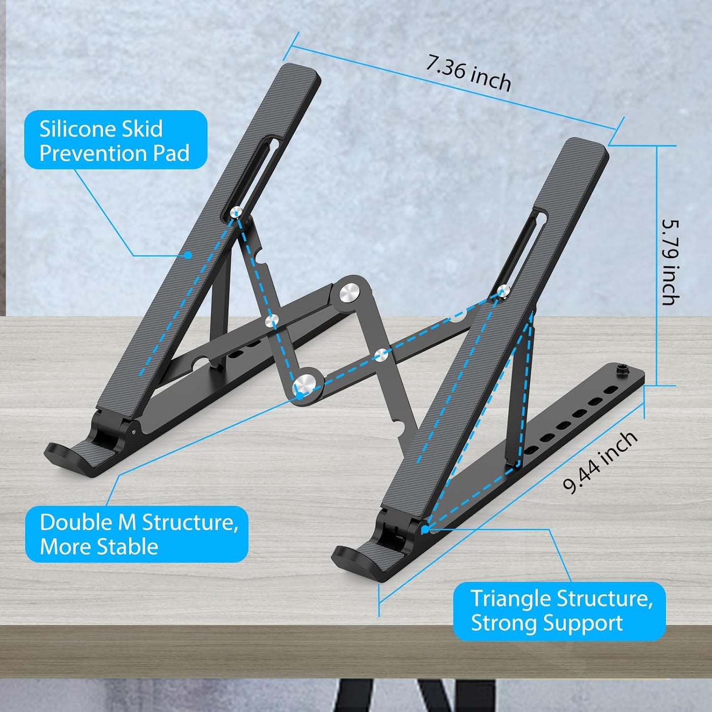 Adjustable Laptop Stand, Portable Laptop Riser for Desk, ABS+Silicone Foldable Ventilated Cooling Notebook Holder Stand for 10-15.6” Laptops,Tablets