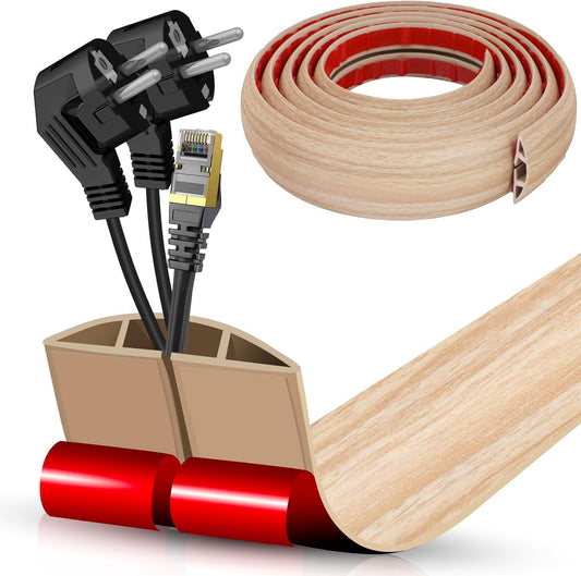 Floor Cord Cover Cavity 0.8"x0.37" Self Adhesive Cord Hider, 10FT Low Profile Cable Management, Extension Strip Protector for Wires, Prevent Cable Trips for Offices, Gyms,(Wood Light Yellow)