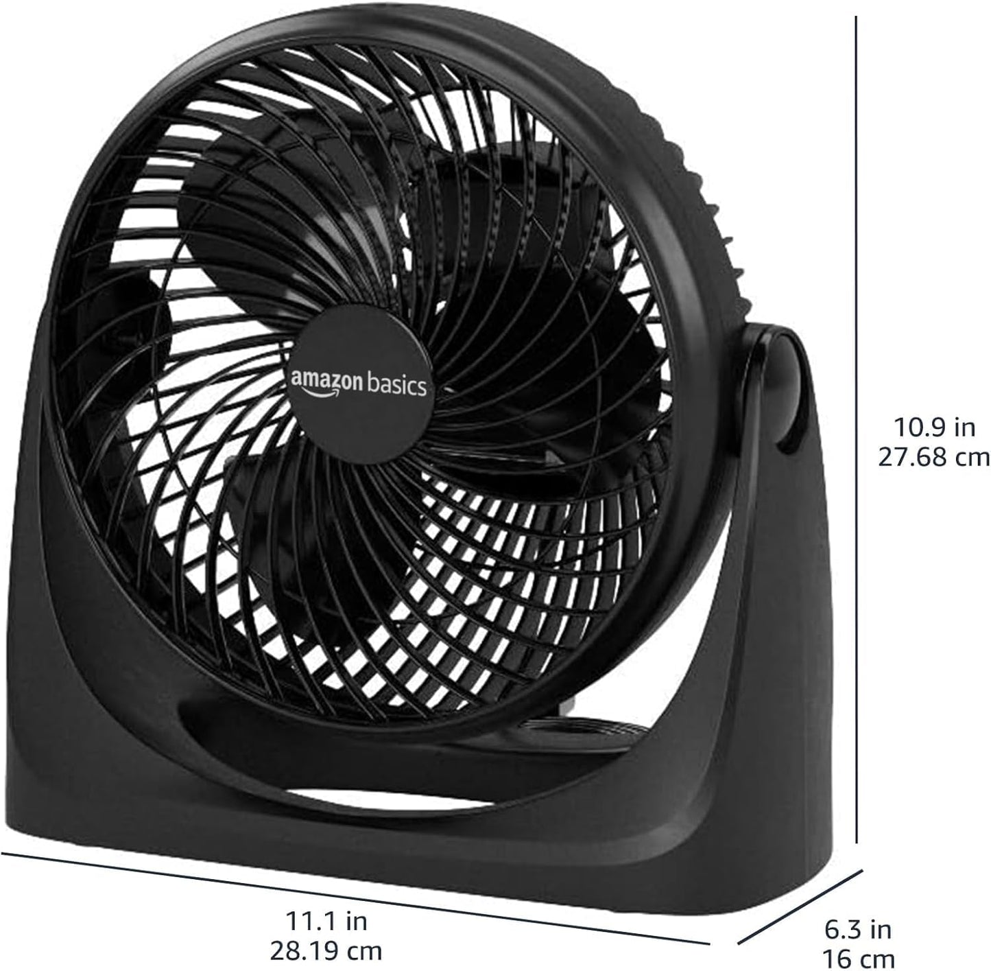 Amazon Basics Air Circulator Fan, Desk Fan for Bedroom, Home and Office, With 90-Degree Tilt Head, 3 Speed Settings, Lightweight (3 LBS), 35 Watts, Black, 11.1"W x 6.3"D x 10.9"H