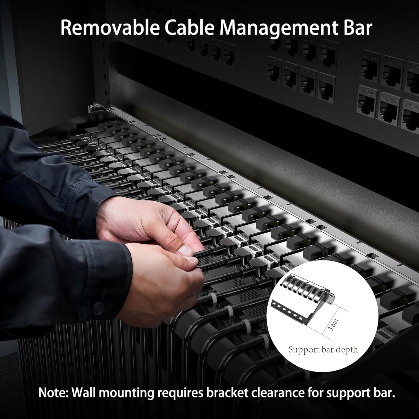 Jadaol 24 Port Shielded Patch Panel Rack or Wall Mount 19-Inch, 1U Cat6A Network Panel Preloaded with 24 Keystone Couplers Plus 1 Spare, 10Gbps Ethernet Panel with Cable Management & Back Support Bar