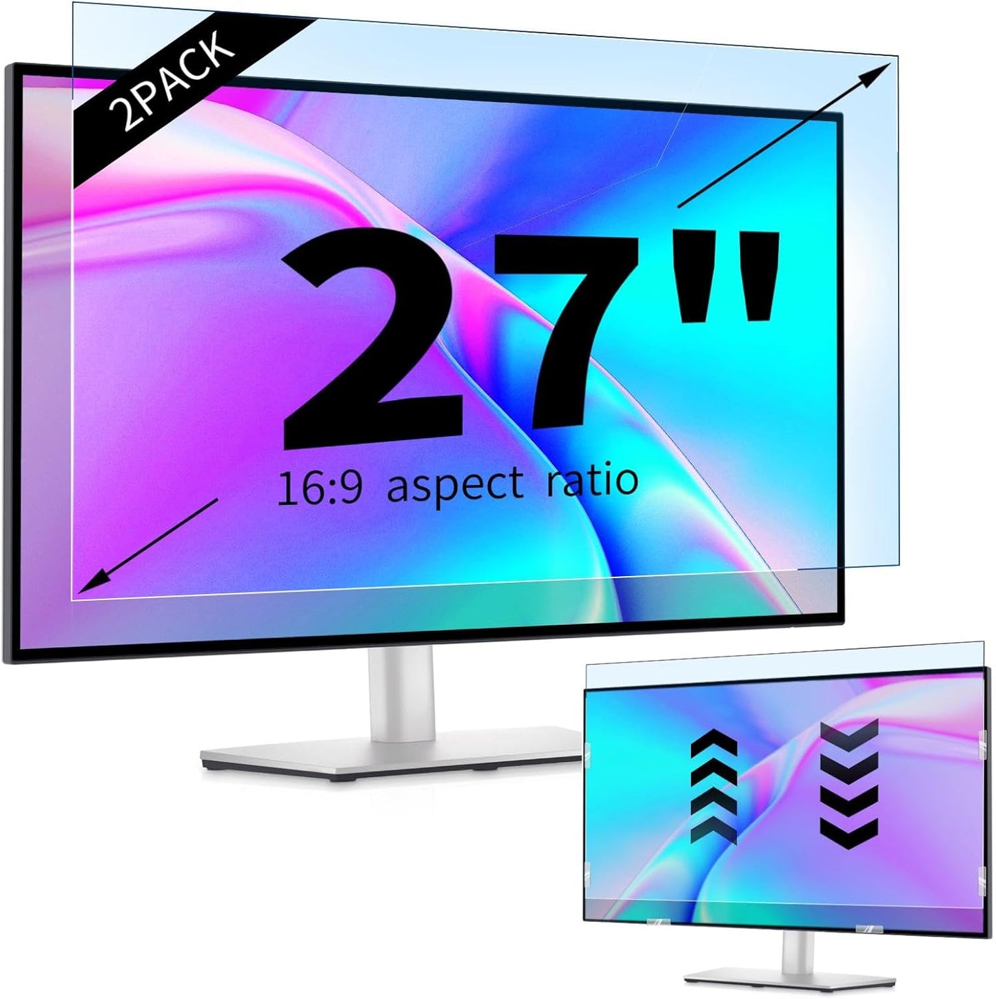 IPROKKO 【2 Pack】 27 inch Anti-Blue Light monitor Screen Protector for 16:9 Widescreen,Removable Anti Glare Blue Light Blocking Screen Filter，LED PC Anti-UV Eye Protection Filter Film