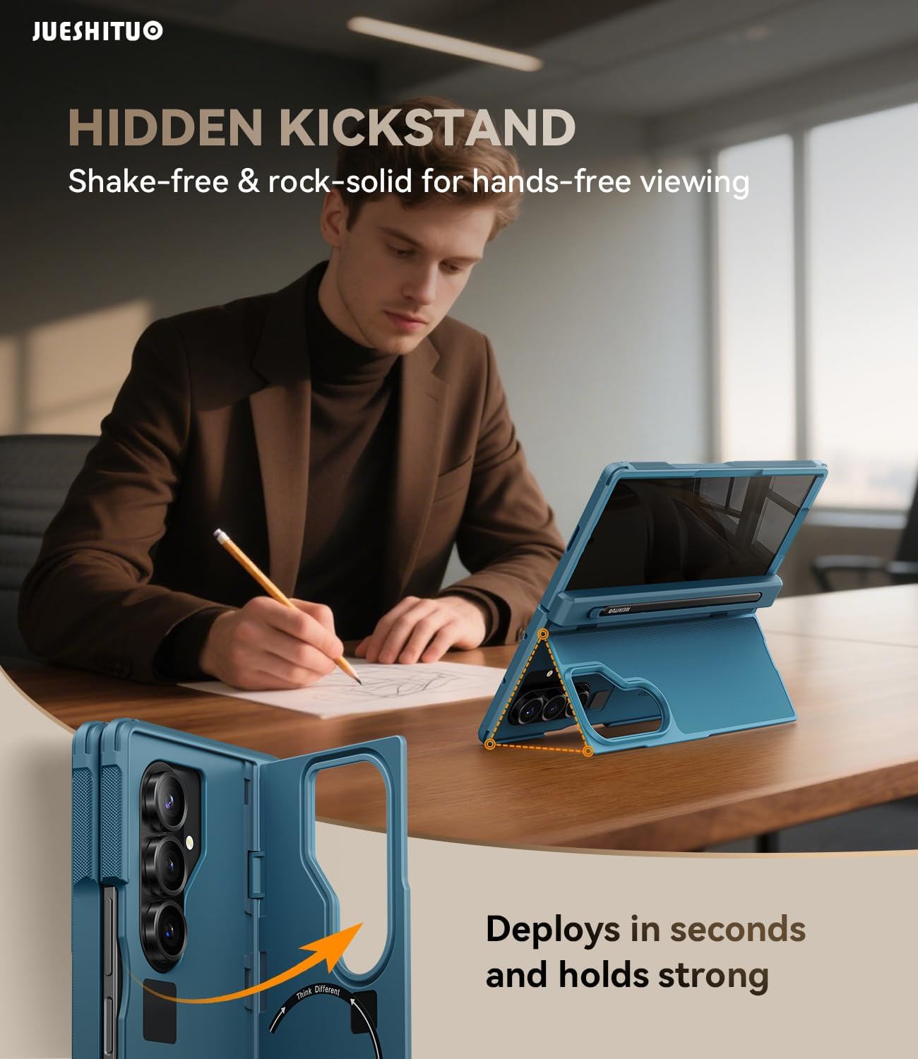 JUESHITUO for Samsung Z Fold 7 Case with MagSafe Compatibility, Privacy Tempered Glass & Hinge Protection, Shockproof Cover for Galaxy Z Fold 7, Includes S Pen Holder(No S Pen) & Kickstand, Blue