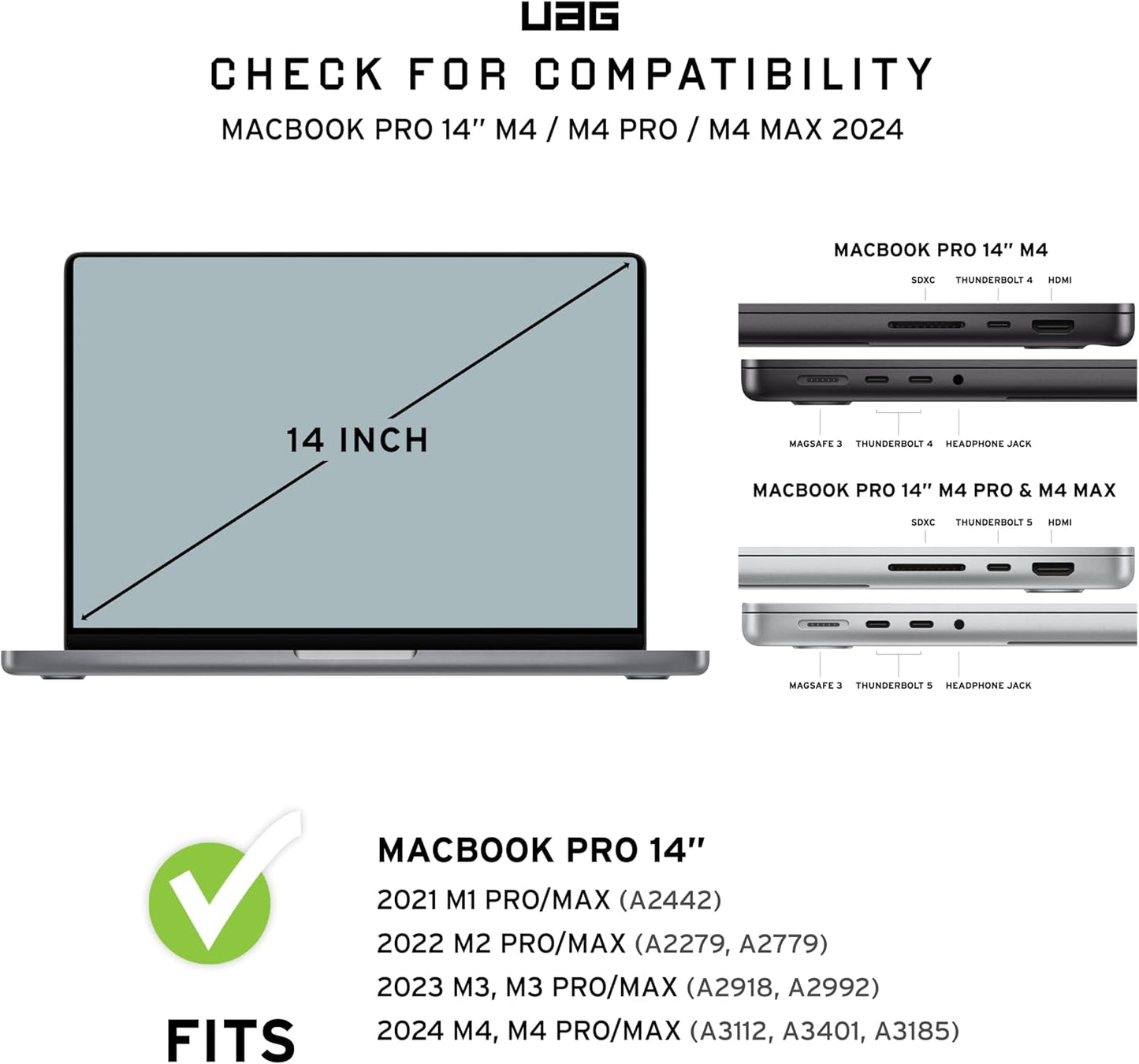 URBAN ARMOR GEAR UAG Designed for MacBook Pro 14 inch Case 2023-2024 M4 M3 Max/Pro (A2918 A2992 A2992 A3112 A3401 A3185) Rugged Touch ID Military Grade Plyo Laptop Cover, Translucent Clear Ice