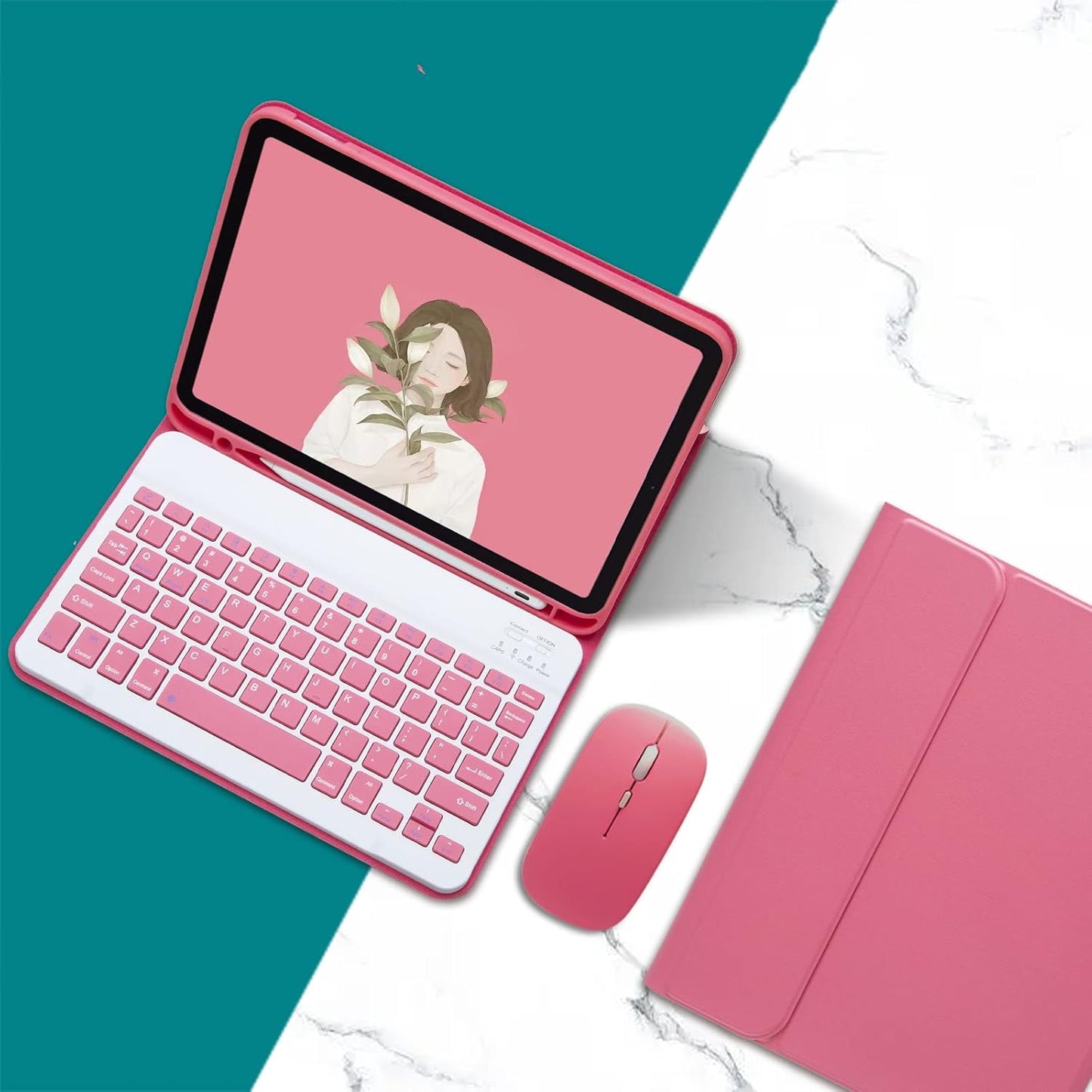AnMengXinLing Keyboard Case for iPad mini 5 with Mouse, Detachable Wireless Bluetooth Keyboard Pencil Holder Slim Leather Smart Cover for iPad mini 5th Gen 2019,New Pink