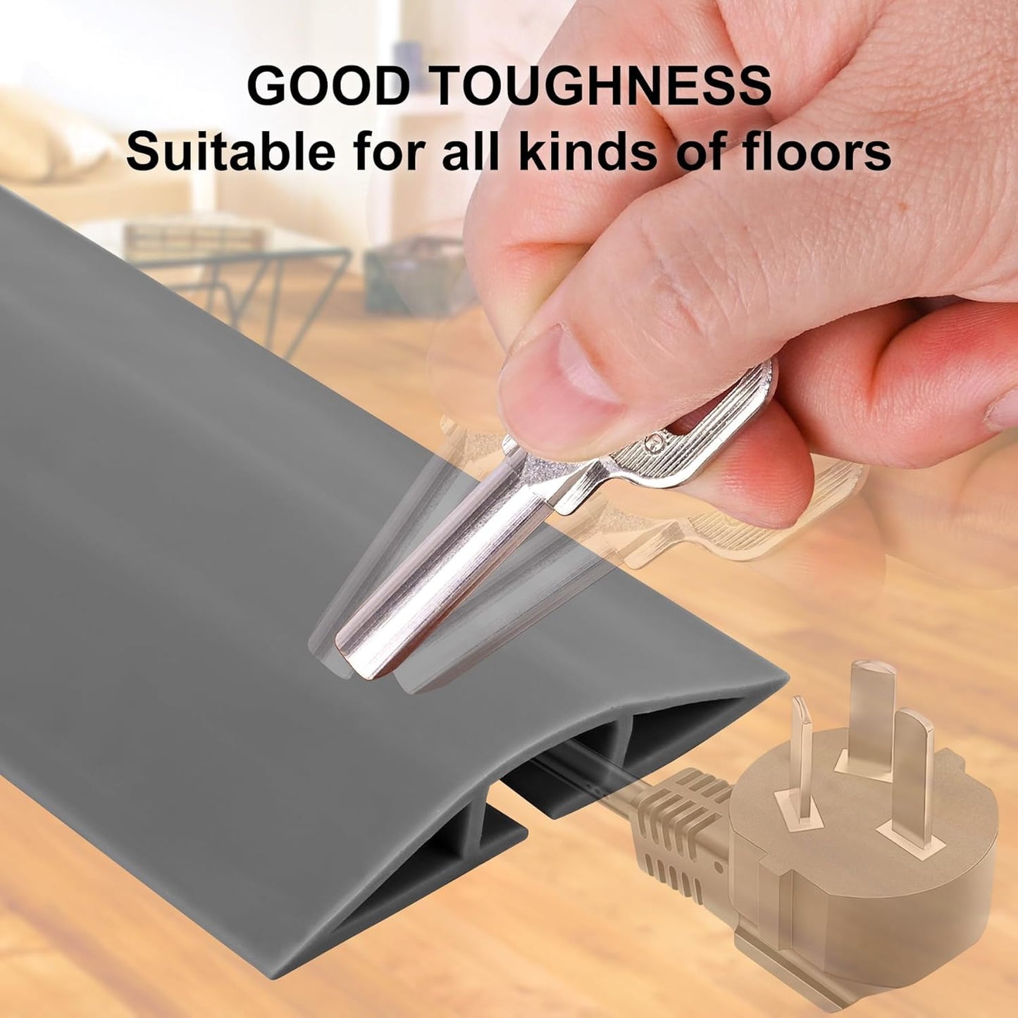 6.5Ft Floor Cord Cover Gray Silicone Cable Protector Easy to Install Wire Organizer and Hider for Home, Office, Garage (Gray-2m)