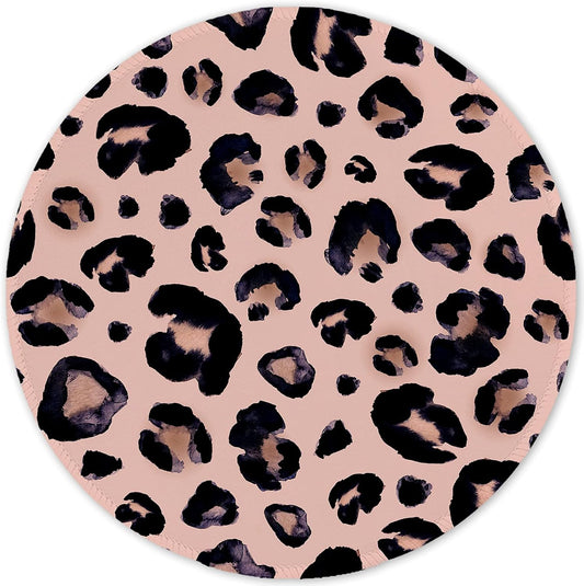 ITNRSIIET Round Mouse Pad with Stitched Edge Premium-Textured Waterproof Non-Slip Rubber Base Desktop Protection Mat Diameter 8.7 inches, Leopard Black Purple