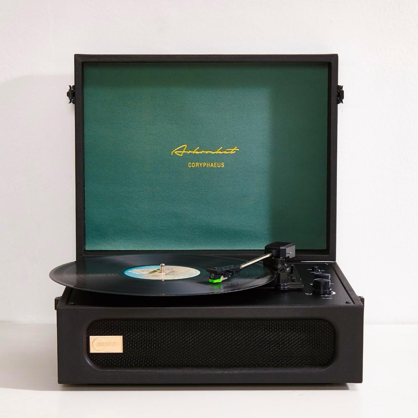 Arkrocket Coryphaeus Vinyl Record Player 3-Speed Bluetooth Input and Output Built-in Speakers with Magnetic Cartridge Auto Off (Black Green)