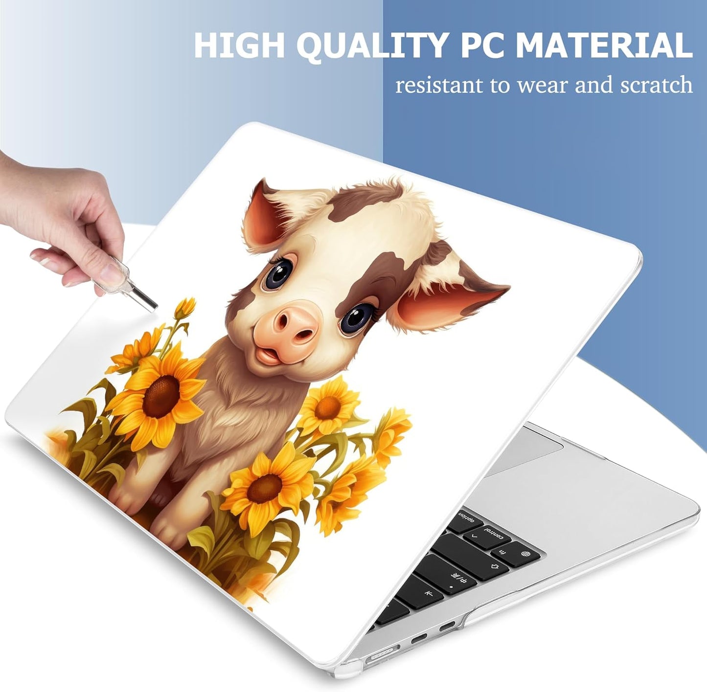 Mektron Compatible with M4 MacBook Air 15 inch Case 2025 A3241 2024 2023 M3 A3114 A2941 M2 Liquid Retina Display Touch ID, Plastic Hard Case & Keyboard Skin & Screen Protector - Cute Cow