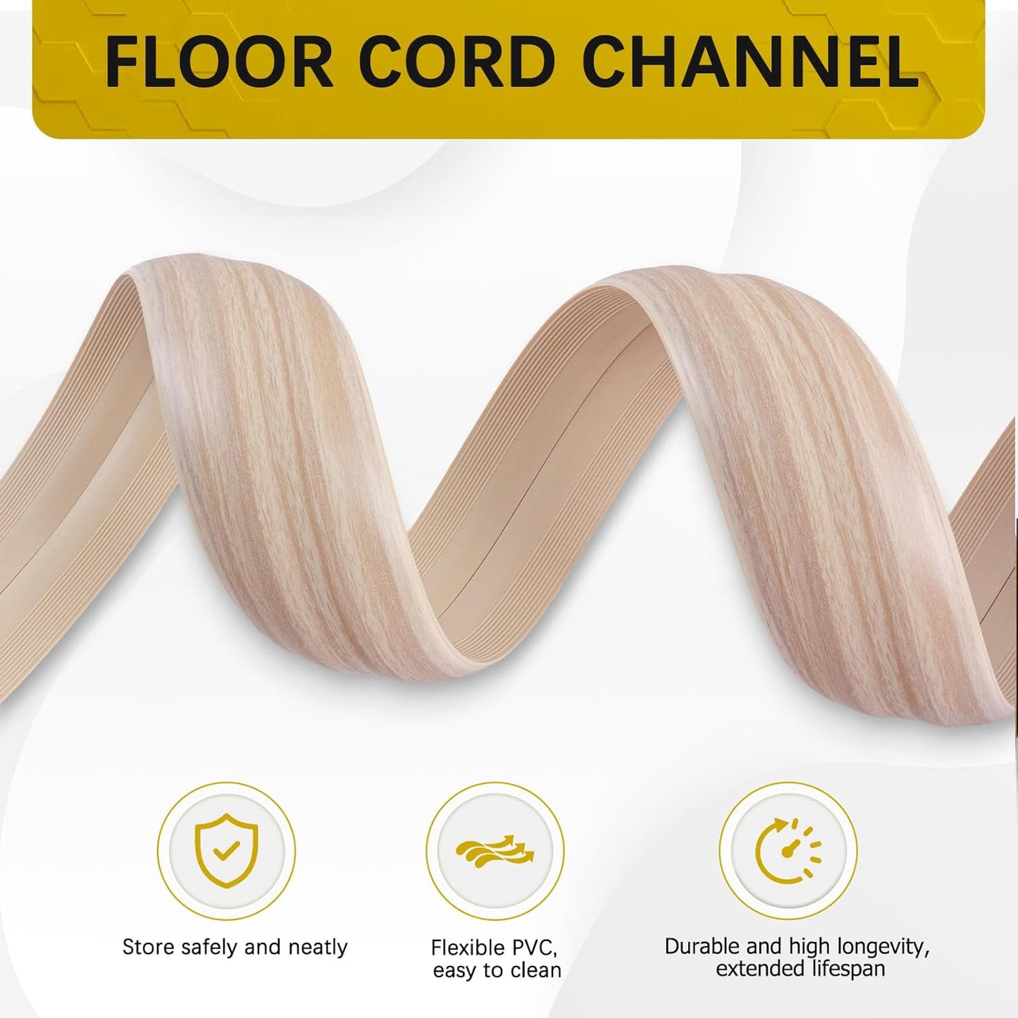 Floor Cord Cover 3.3FT Cord Covers for Wires on Floor Protect Wires & Prevent Trip Hazards, Easy to Cut for Home, Office, School, Concerts, Cavity W0.6in x H0.32in