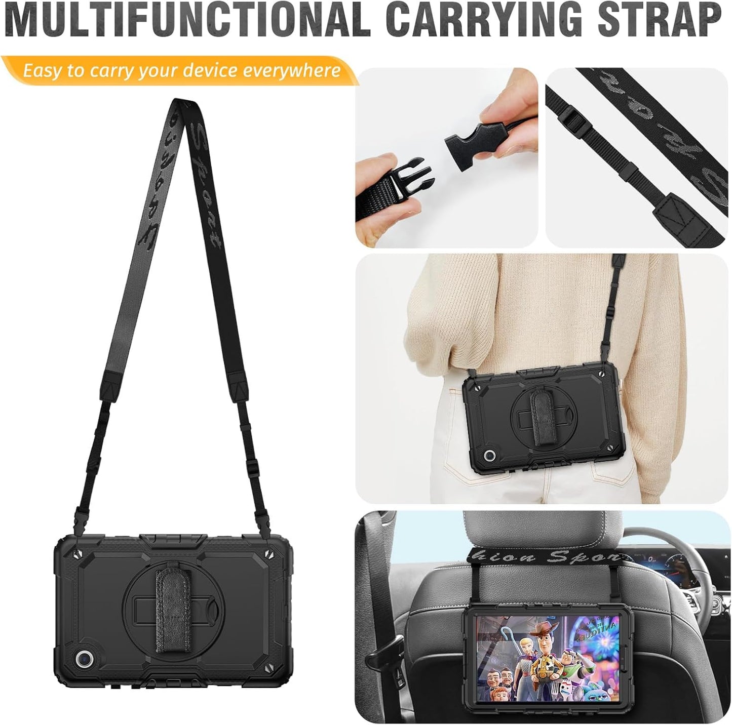 HXCASEAC Case for Samsung Galaxy Tab A9 8.7 Inch, Protective with Screen Protector/Hand Strap/Pen Holder, Sturdy Shockproof for Samsung A9 Tablet Case SM-X110 SM-X115 SM-X117 - Black