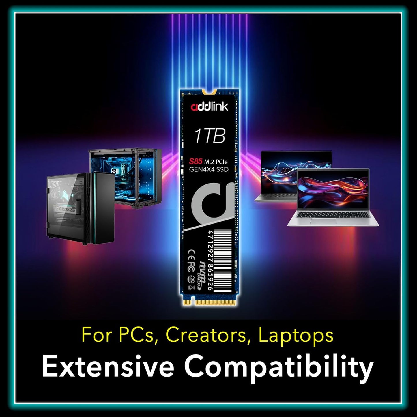 Addlink S85 1TB M.2 PCIe NVMe Gen4 Memory Expansion SSD, Speed Up to 6000 MB/s, Internal Solid State Drive with HMB Technology for Laptop, Gaming and Creators