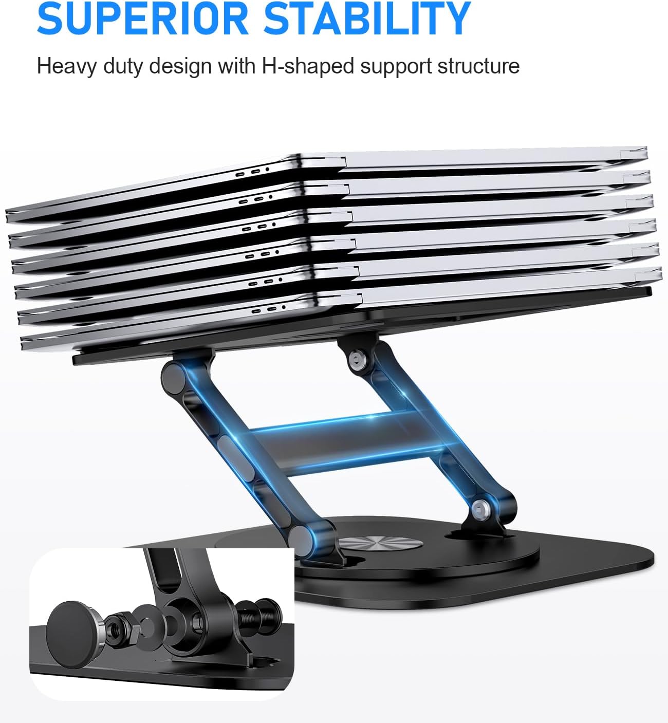 Adjustable Laptop Stand with 360 Rotating Base, Stable Computer Stand for Laptop Ergonimic Foldable Laptop Riser for Desk Compatible with MacBook Pro/Air Notebook up to 16 Inches, Black