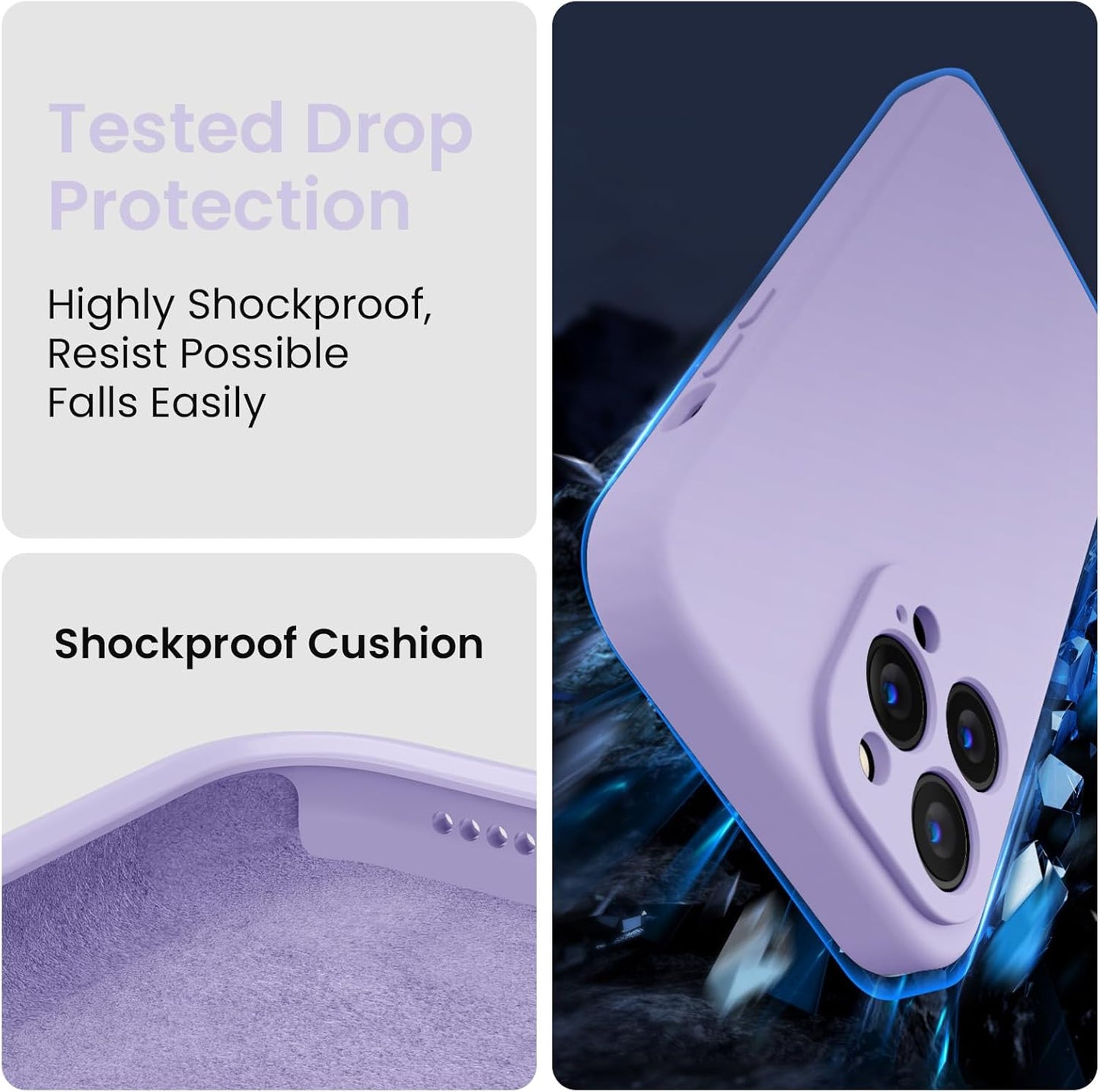 FireNova for iPhone 14 Pro Case, Silicone Upgraded [Camera Protection] Phone Case with [2 Screen Protectors], Soft Anti-Scratch Microfiber Lining Inside, 6.1 inch, Clove Purple