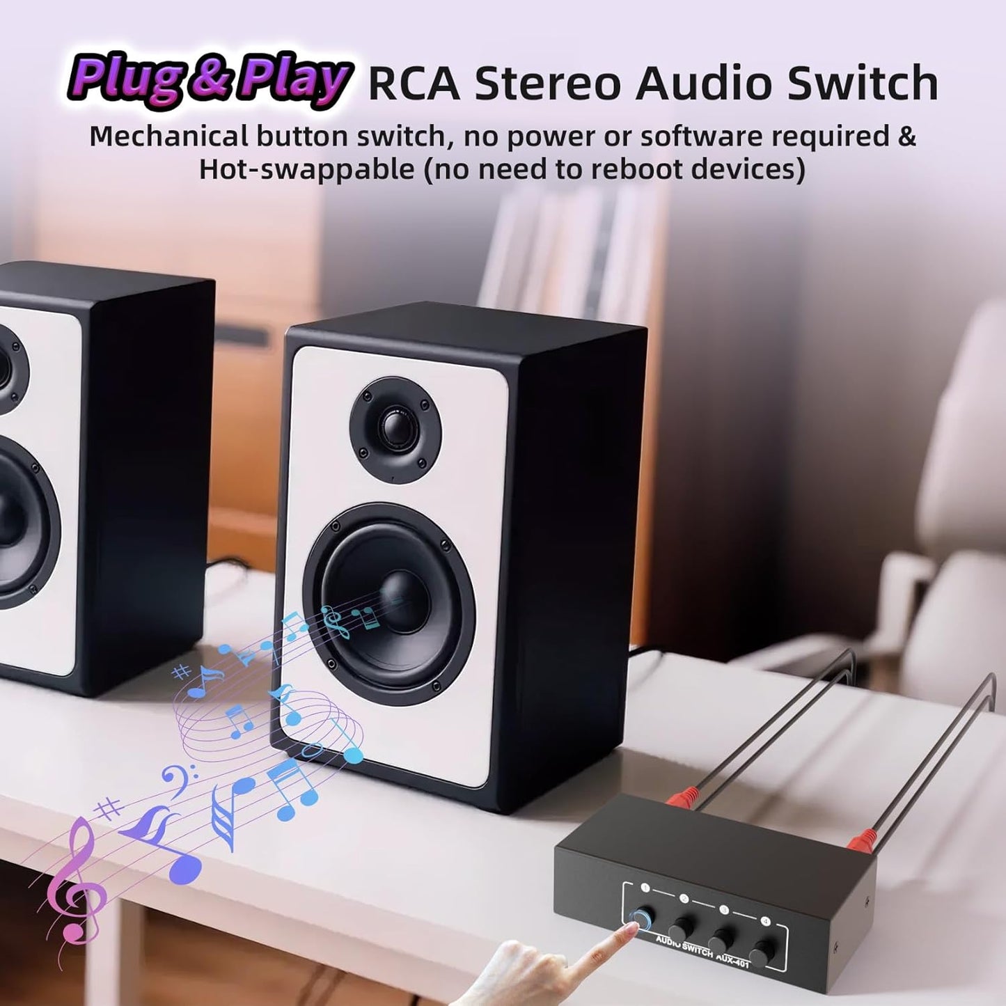 3.5mm Aux + RCA L/R Audio Switch Box 4 in 1 Out Bidirectional, BolAAzuL Stereo Audio Switcher Selector 4X1 Passive a/b Analog Audio Selector No Power Need