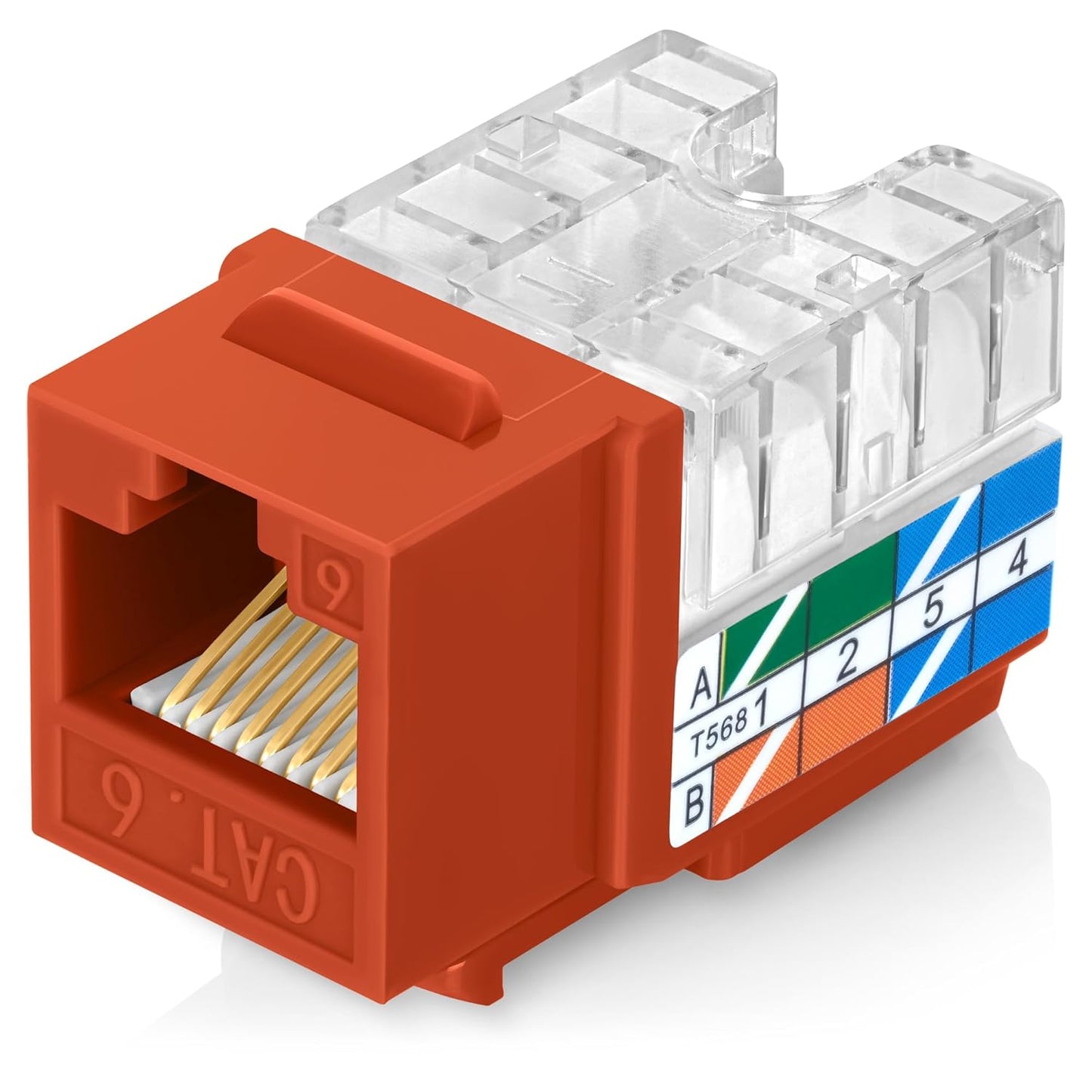 Everest 90° Angled RJ45 Cat6 Keystone Jacks 100-Pack in Orange - Slim Profile Female RJ45 Connectors - Cat 6 Keystone Jack - Compatible with 90° Angled Speed Termination Tool - easyJACK (B094WB91H3)
