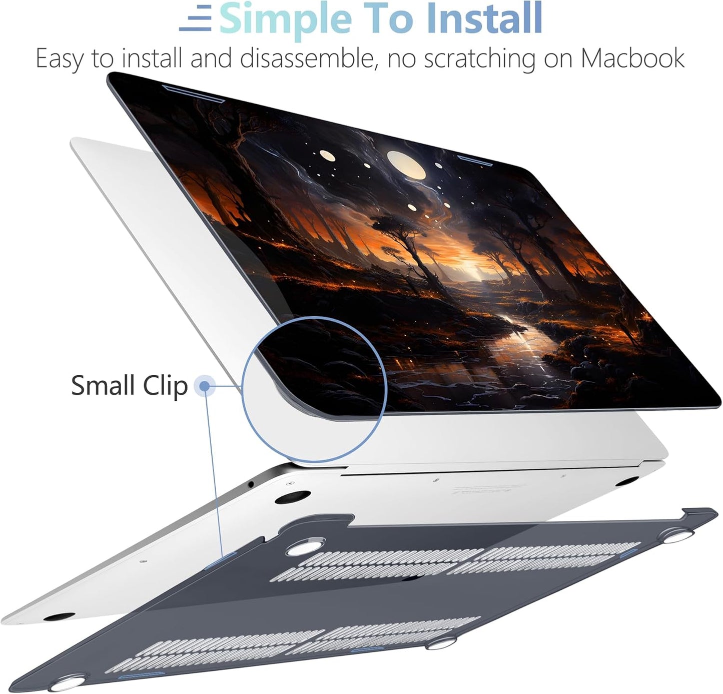 MEEgoodo for MacBook Air 13.3 inch Case 2021 2020 2019 2018 A2337 M1 A2179 A1932, Laptop Shell for MacBook Air M1 with Keyboard Webcam Cover & Trackpad Film & Type C Adapter,Fantasy Night Landscape