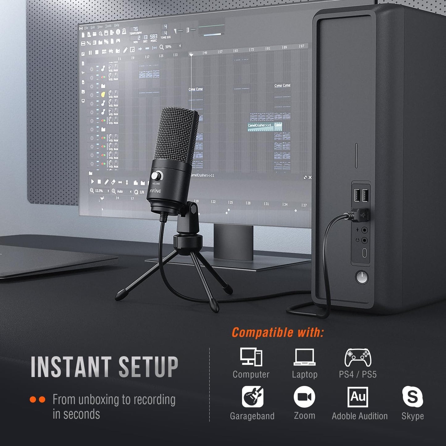 FIFINE USB Microphone, Metal Condenser Recording Microphone for MAC OS, Windows, Cardioid Laptop Mic for Recording Vocals, Voice Overs, Streaming, Meeting and YouTube Videos-K669B