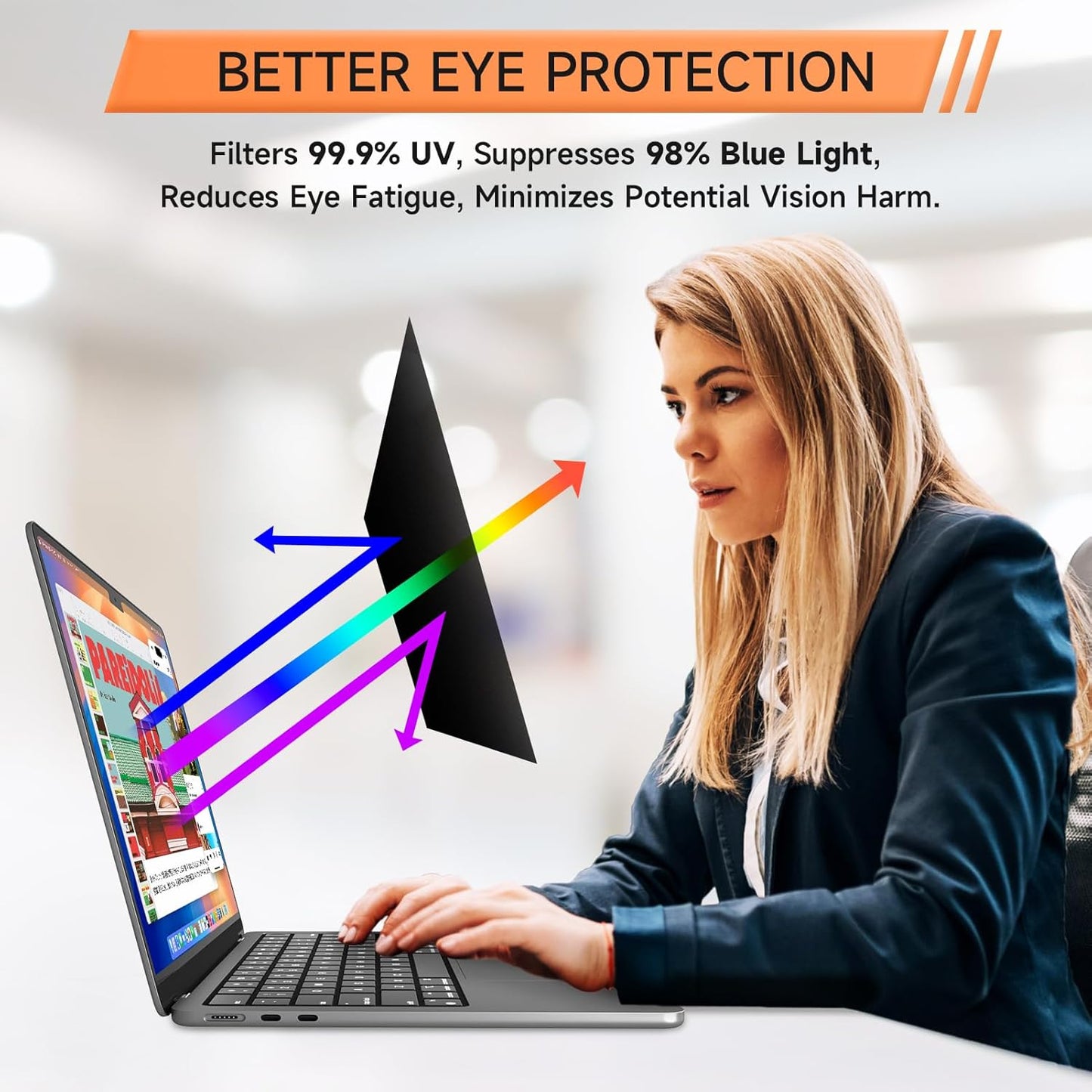 Privacy Screen for MacBook Air 13.6 & 13 Inch 2022-2025 (M2, M3, M4), Matte Anti Glare Blue Light Filter, Nano No Glue Anti Spy Black Protector for Mac Air 13In Laptop Computer