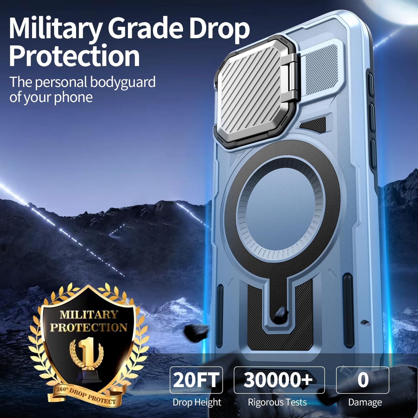 Camera Stand Case for iPhone 16 Plus, [Compatible with Mag Safe] [Lens Cover] 2024 Version Military Grade Protective Soft Case for iPhone 16 Plus 6.7 inch Men Women,Blue