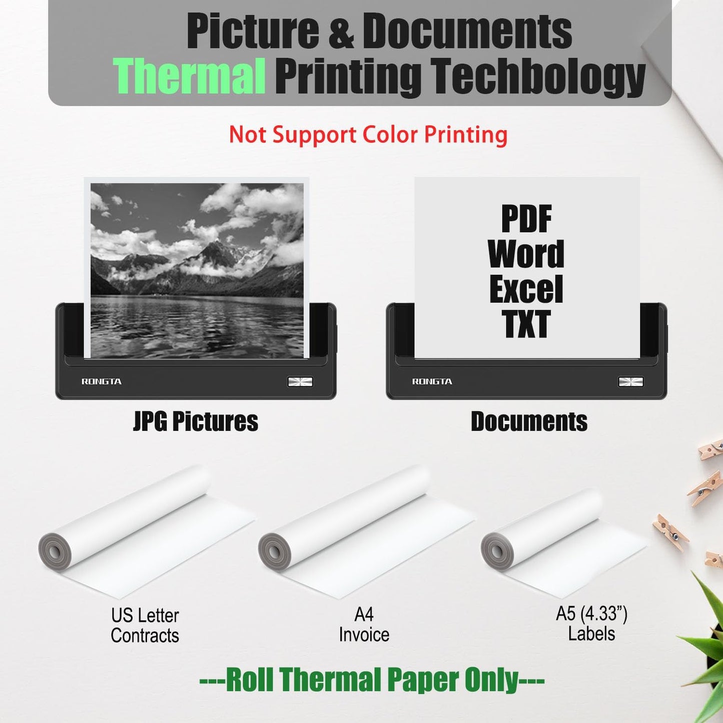 Inkless Portable Printer for Travel, Wireless Thermal Printer Support 8.5 x 11 inch A4/ US Letter, Bluetooth Compatible with Android/iOS Smartphone for Home Use (Grey)