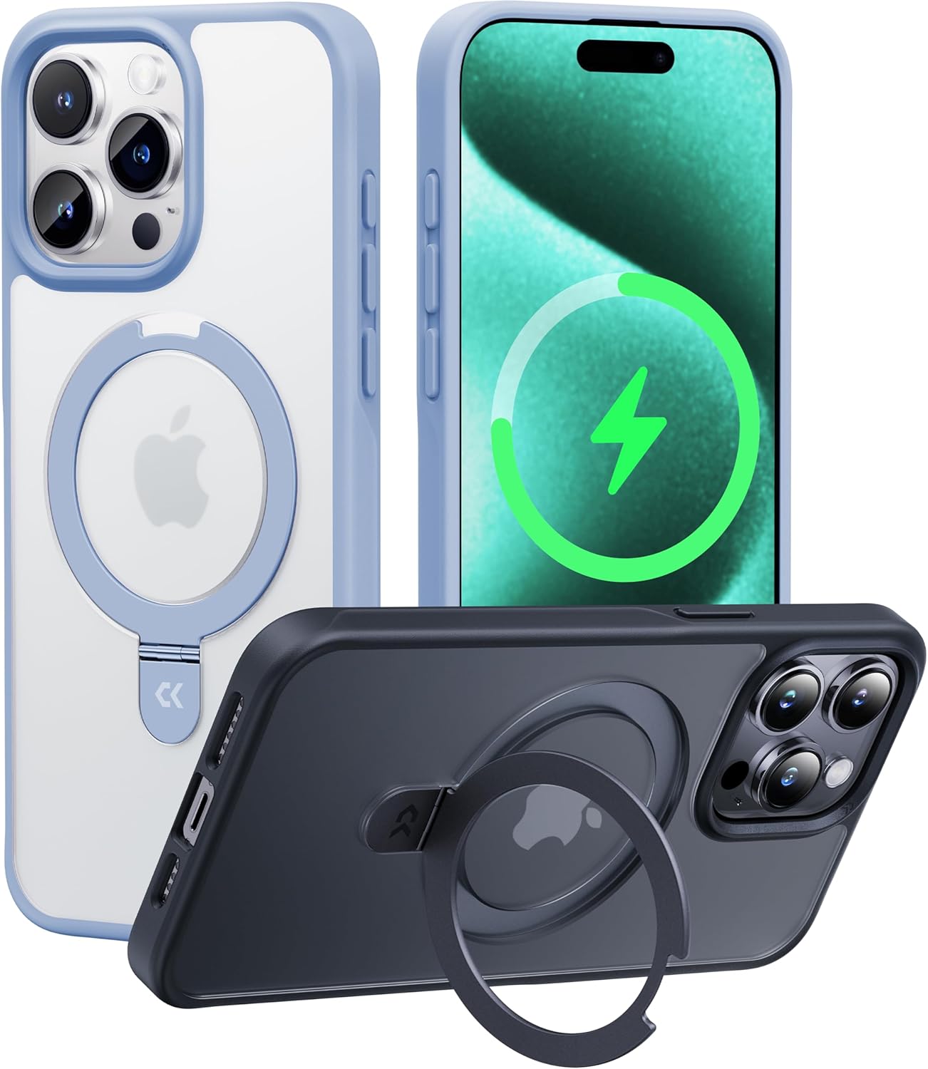 CASEKOO Designed for iPhone 15 Pro Case with Magnetic Invisible Stand [Military Drop Protection] [Compatible with MagSafe] Shockproof Slim Translucent Matte Pro Case 6.1 Inch, Light Blue