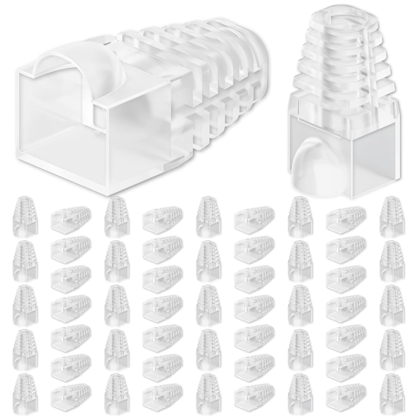 CableGeeker 100-Pack Cat6 / Cat5e RJ45 Strain Relief Boots, RJ45 Boot, Cat 6 Boot, Cat6 Ethernet Boots, Suitable for 6.5mm(0.26in) Ethernet Cables (Round-Press Transparent)