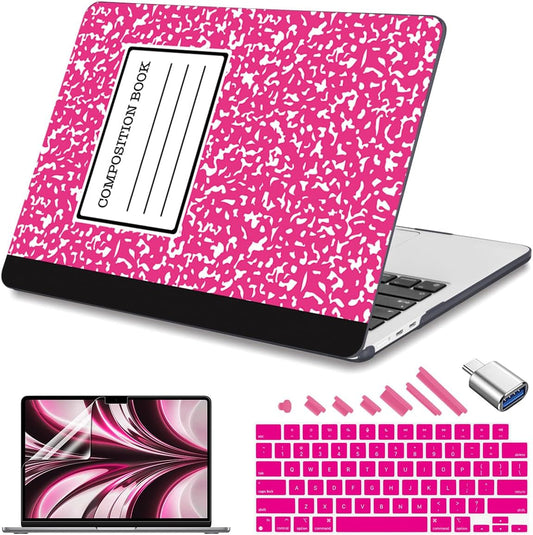 Teryeefi Compatible with MacBook Air 13 inch Case 2025 2024 2023 2022 M4 A3240 M3 A3113 M2 A2681, Plastic Hard Shell&Keyboard Cover&Screen Film&Type C for MacBook Air 13.6 inch, Composition Book A007