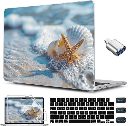 CISSOOK Compatible with MacBook Air 13.6 inch Case 2025 2024 2022 Release M4 A3240 M3 A3113 M2 A2681, Plastic Hard Shell Protective Case with Keyboard Cover Screen Protector, Beach&Shell