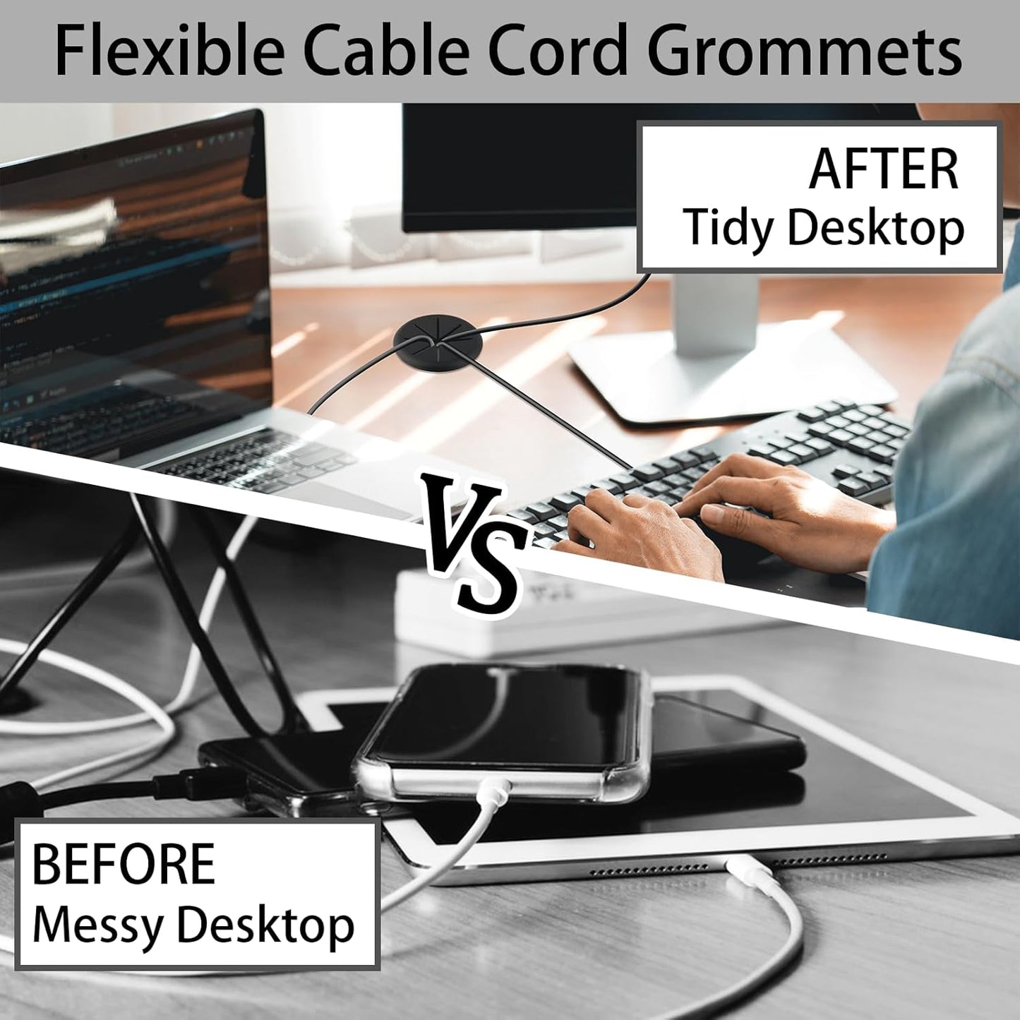 2 Inch(50mm) Desk Grommet,12 Pieces Wire Grommet, Desk Hole Cover for Cables with Hole Saw,Plastic Cable Cord Wire Hole Cover for Desk, Table,Cabinet,Countertop and Other Furniture(Black)