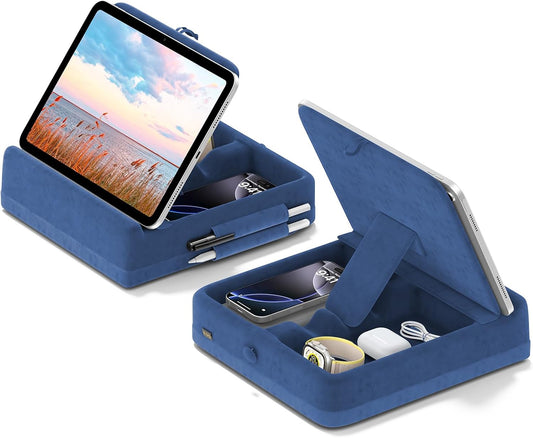 KDD Tablet Pillow Stand with Storage, Foldable iPad Holder for Lap, Desk and Bed, Angle Adjustable Soft Pad Dock with Stylus Mount Compatible with iPad Pro, Air, mini, Book, Phone and Tablet (4-13")