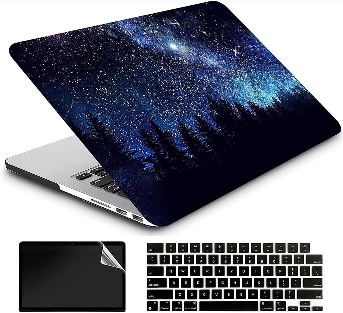 Compatible with MacBook Air 13 Inch Case 2017 2016 2015 2014 2013 2012 2011 2010 Release A1466/A1369, Plastic Hard Shell Case & Keyboard Cover & Screen Protector - Forest Night Sky